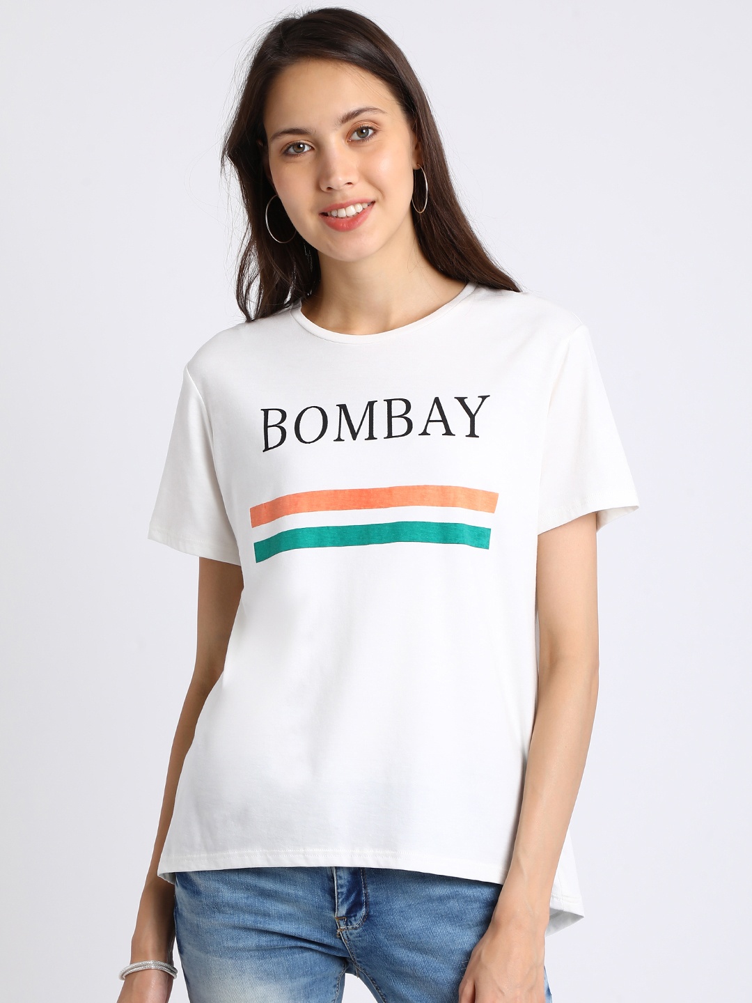 

Besiva Women White Printed Round Neck T-shirt