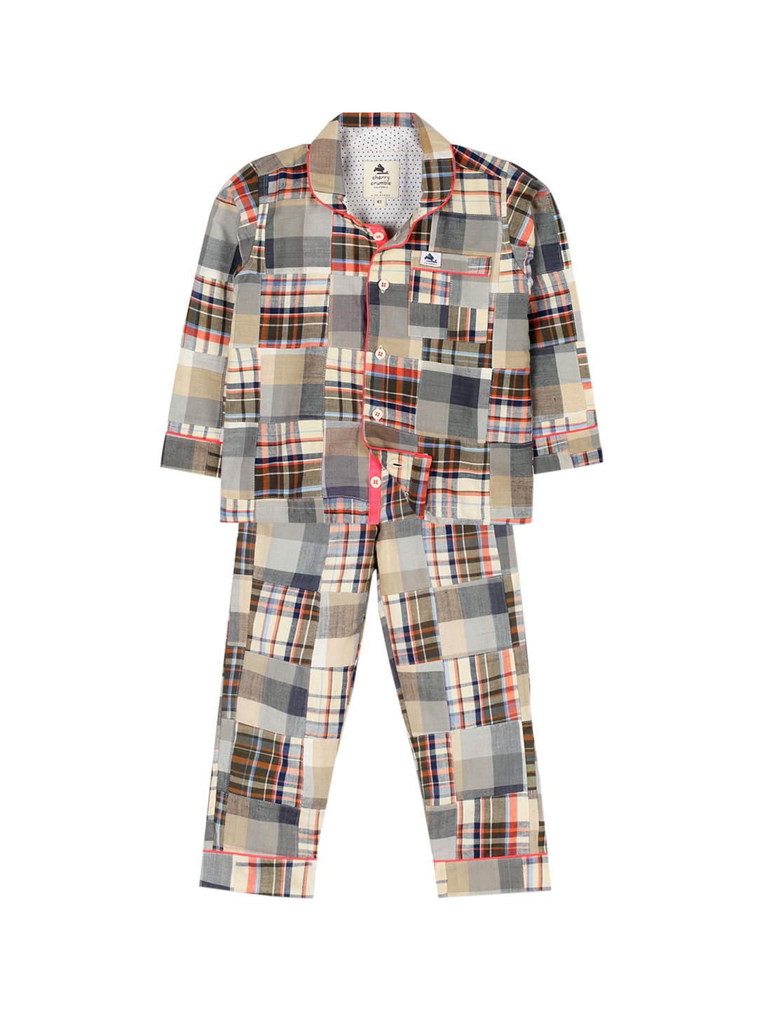 

Cherry Crumble Kids Multicoloured Checked Night suit, Multi