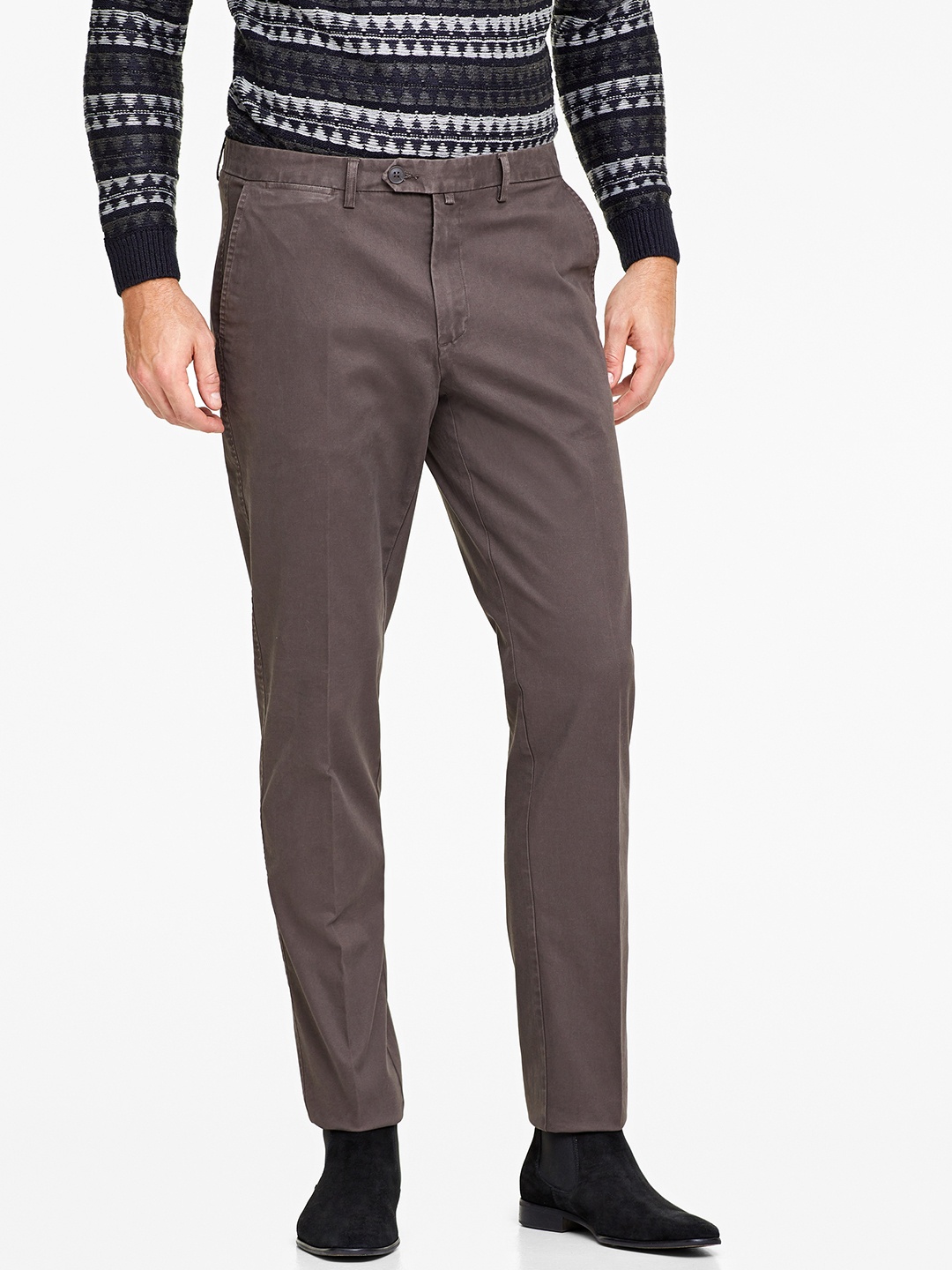 

OVS Men Taupe Solid Regular Fit Trousers
