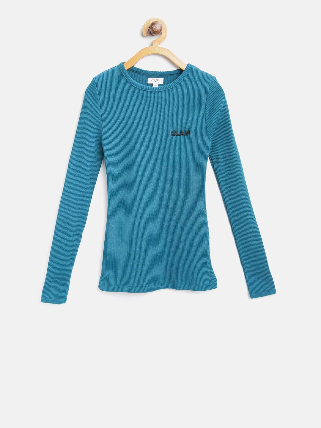

OVS Girls Green Solid Fitted Pure Cotton Top