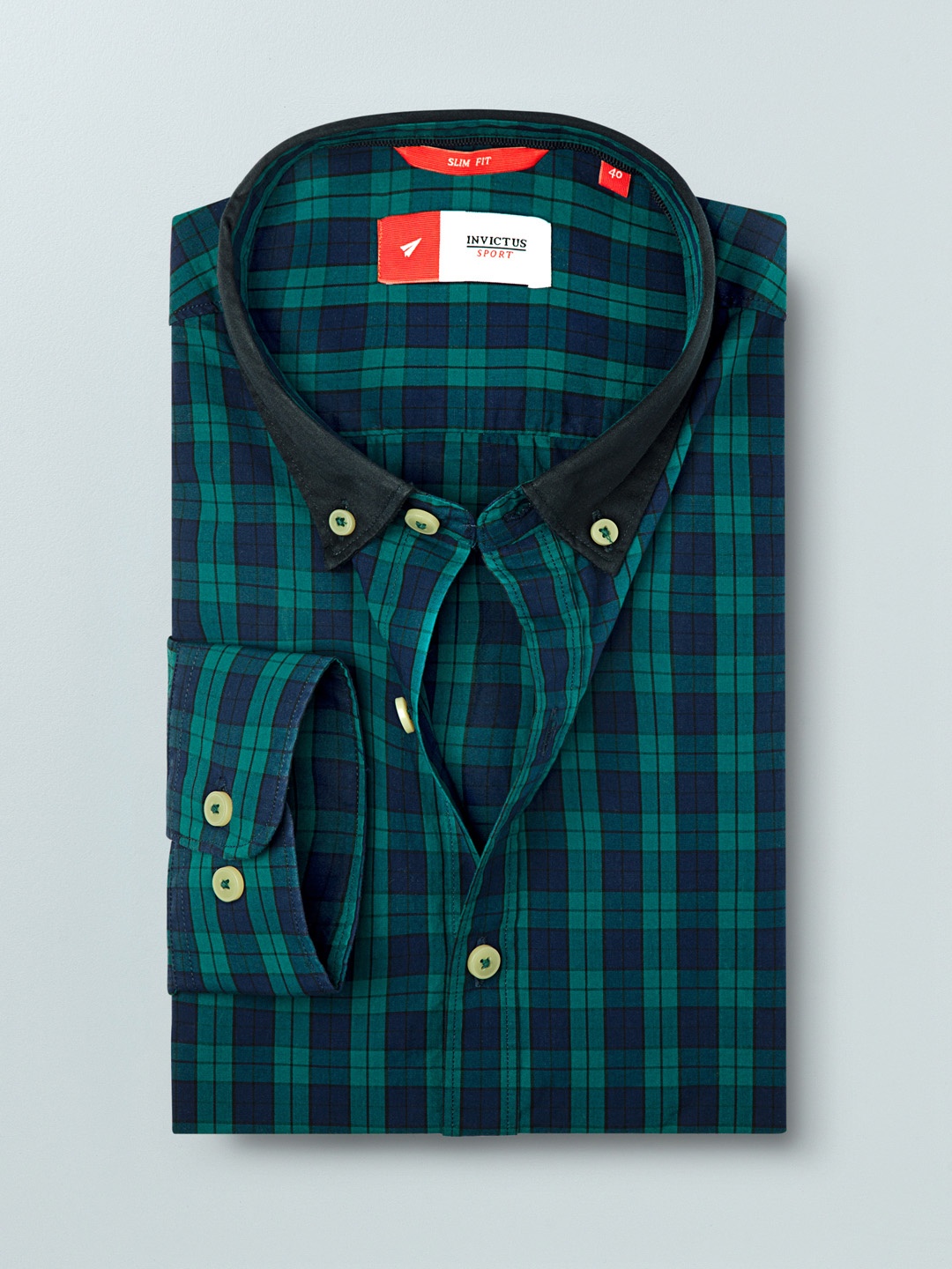 

INVICTUS Men Navy Blue & Green Slim Fit Checked Smart Sustainable Casual Shirt