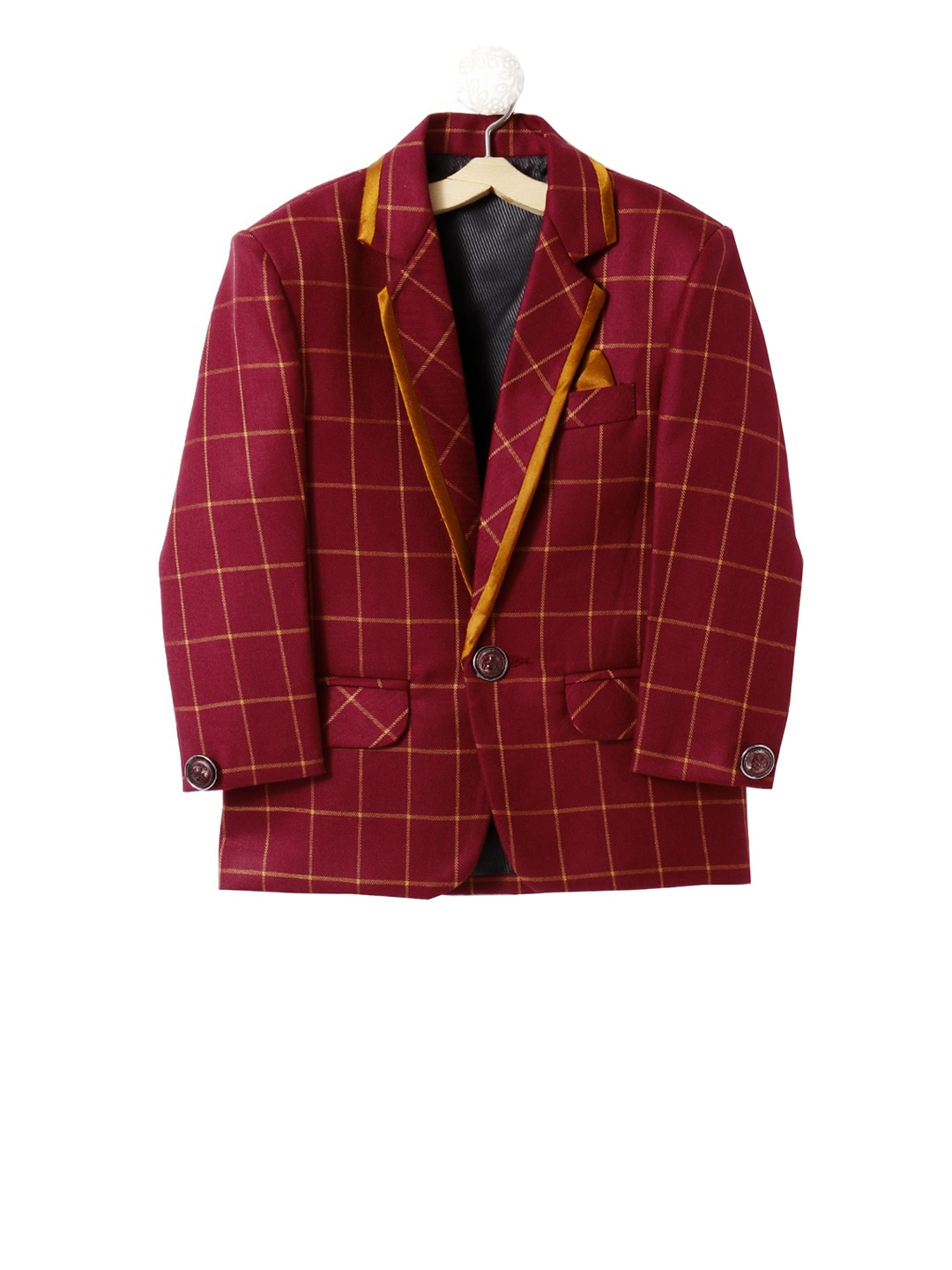 

Jeetethnics Boys Maroon Checked Single-Berasted Coat