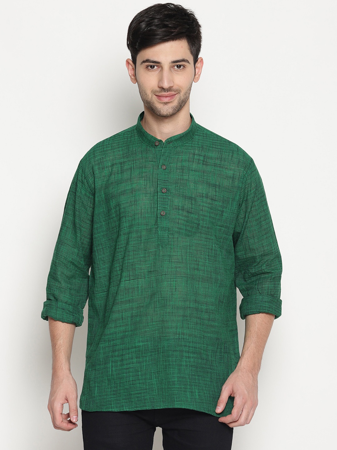 

TATTVA Men Green Woven Design Straight Kurta
