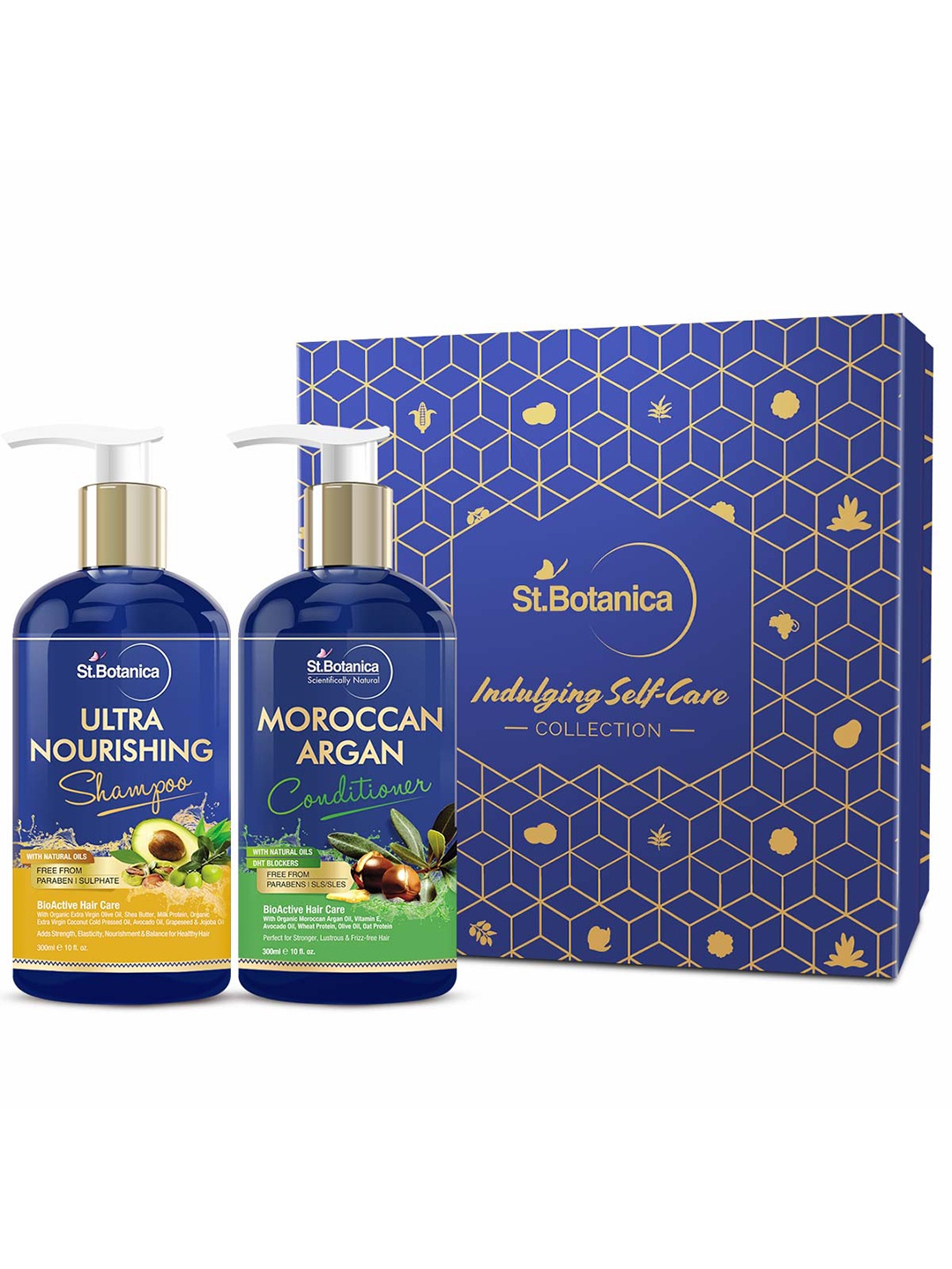 

St.Botanica Ultra Nourishing Hair Shampoo + Moroccan Argan Hair Conditioner 300ml Each, Blue