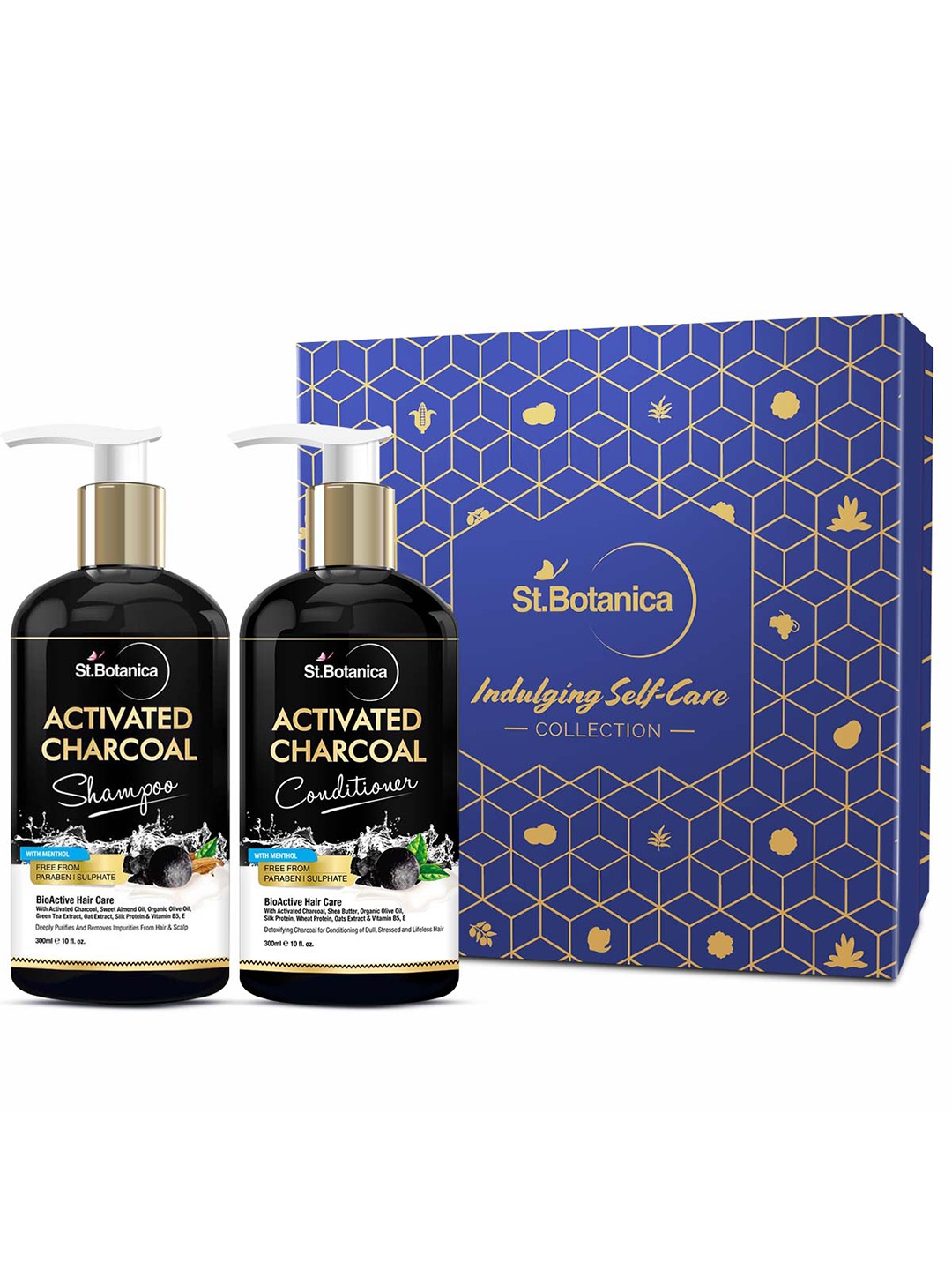 

St.Botanica Activated Charcoal Hair Shampoo+Activated Charcoal Hair Conditioner 300ml Each, Black