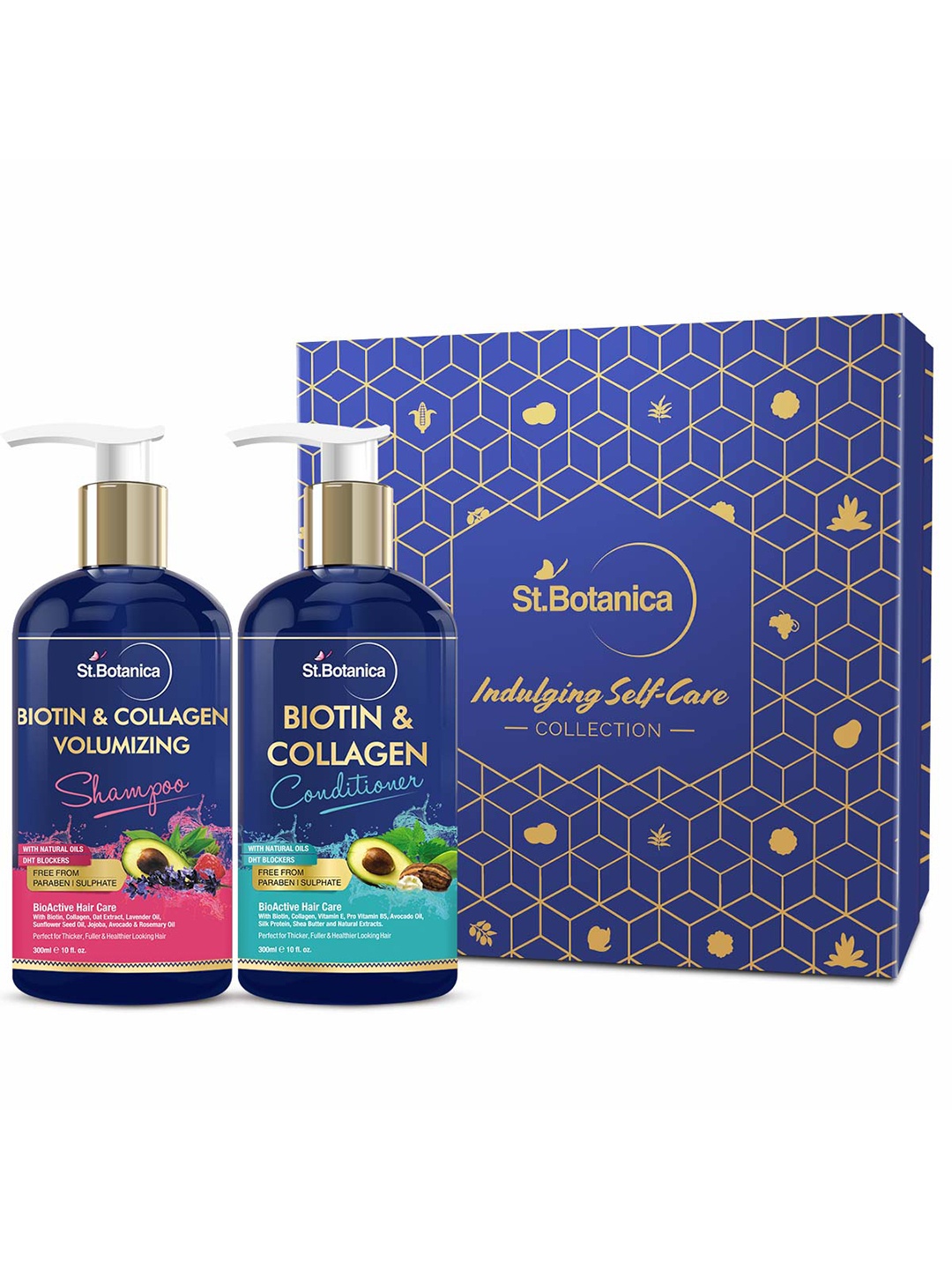 

St.Botanica Biotin & Collagen Volumizing Hair Shampoo + Hair Conditioner - 300 ml Each, Blue