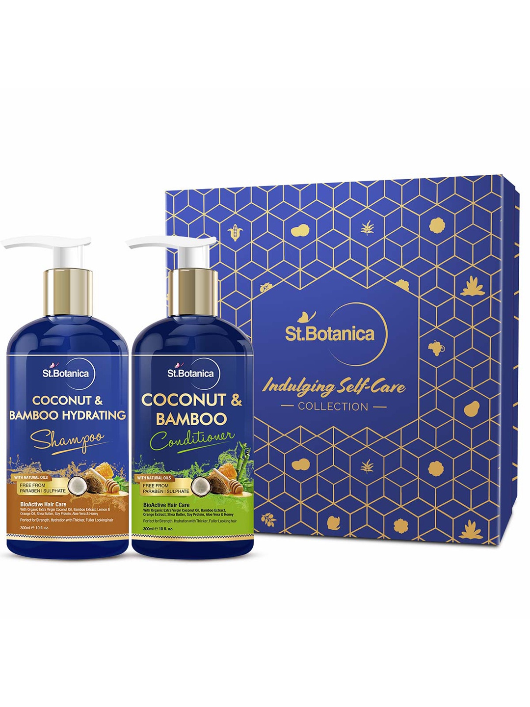 

St.Botanica Coconut Oil & Bamboo Hair Strengthening Shampoo + Hair Conditioner 300ml Each, Blue