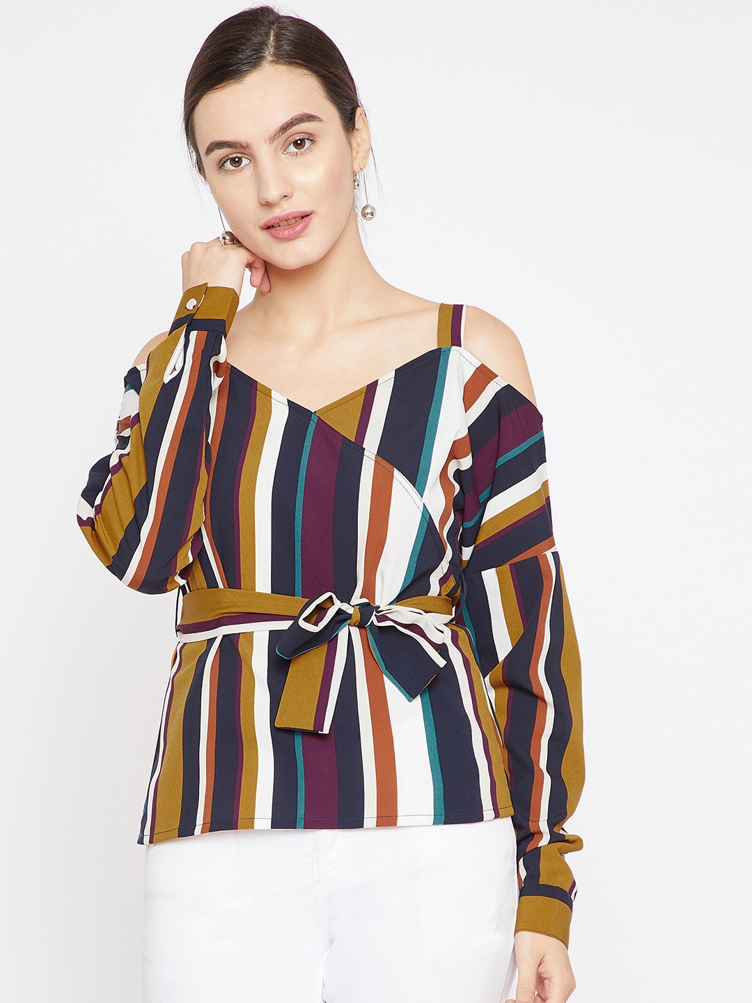 

RARE Women Multicoloured Striped Cinched Waist Top, Multi