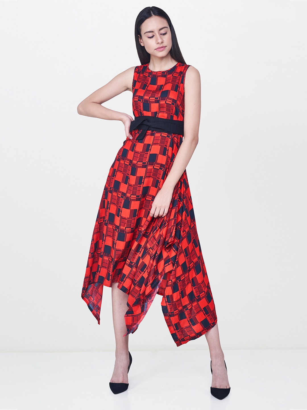 

AND Women Red & Black Printed A-Line Dress