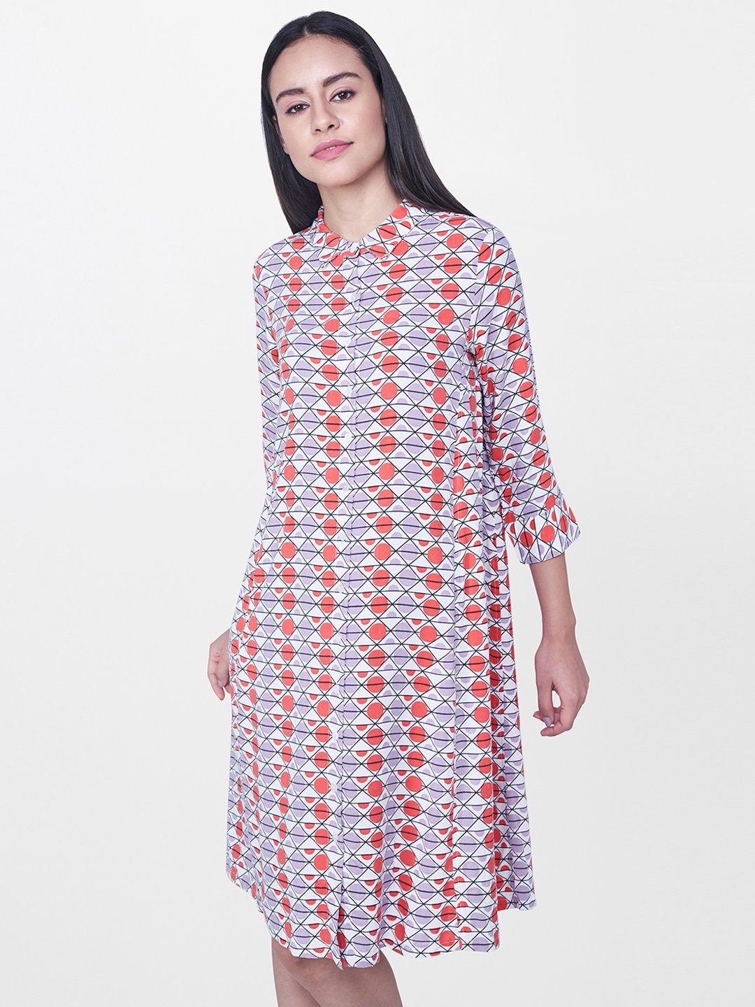 

AND Women Off-White Printed A-Line Dress