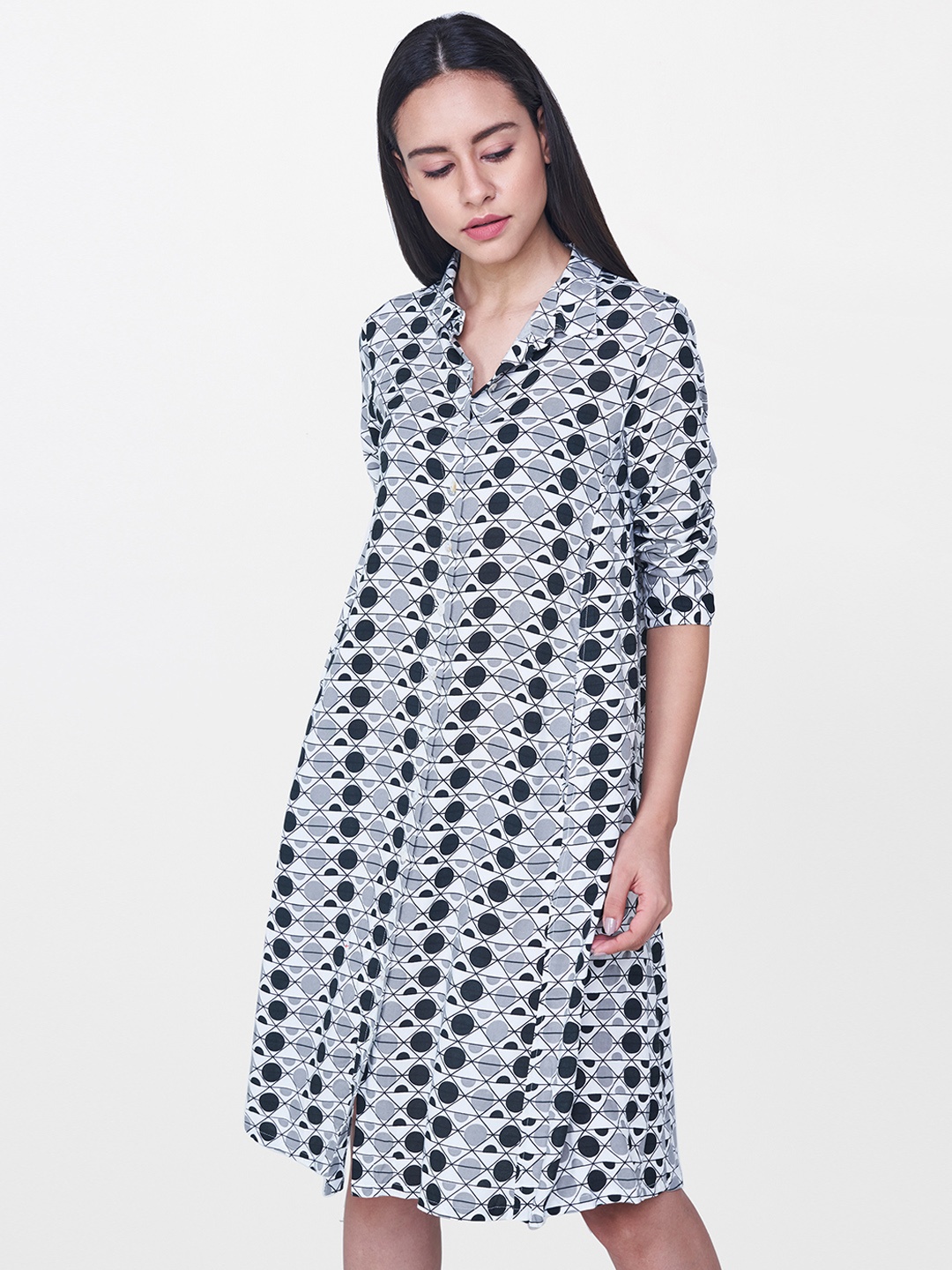 

AND Women Black & White Printed A-Line Dress