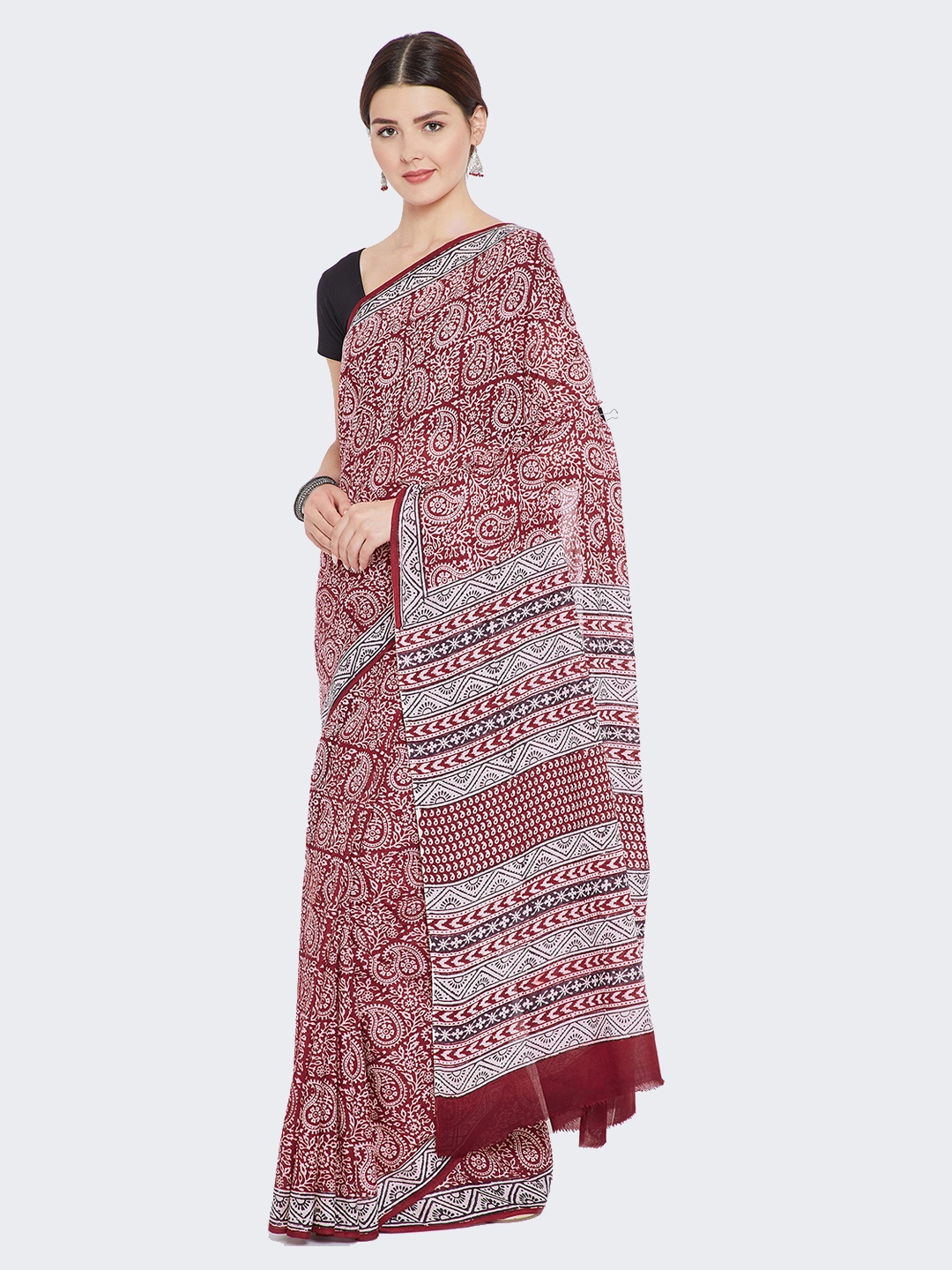 

Kalakari India Red & White Bagh Hand Block Print Handcrafted Cotton Sustainable Saree