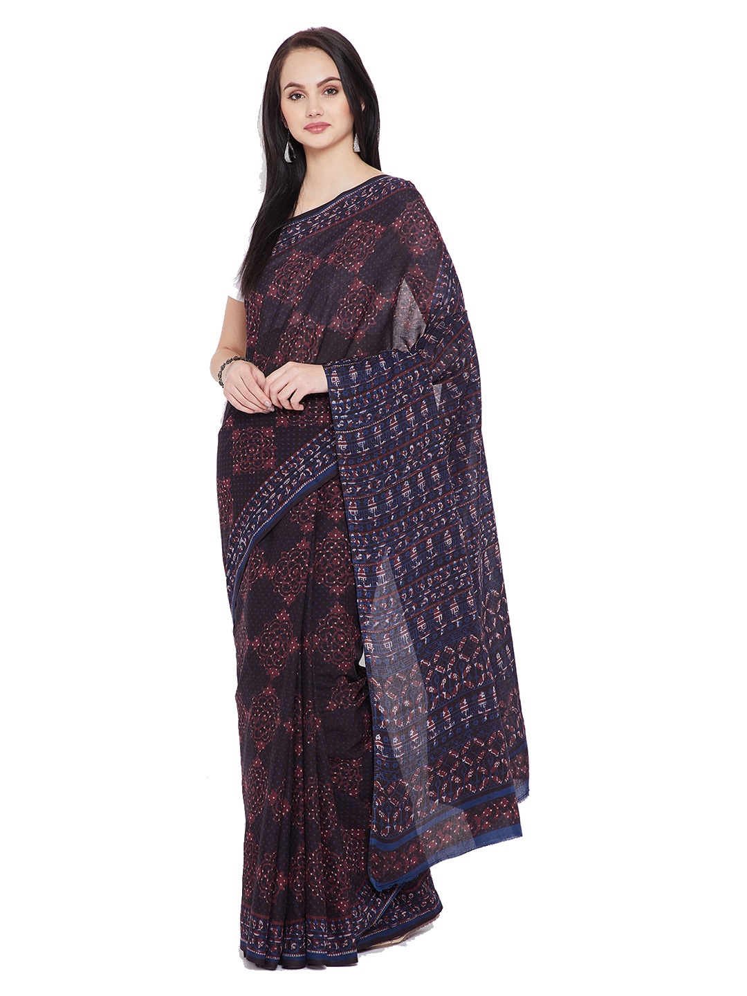 

Kalakari India Blue & Red Pure Cotton Printed Bagh Saree