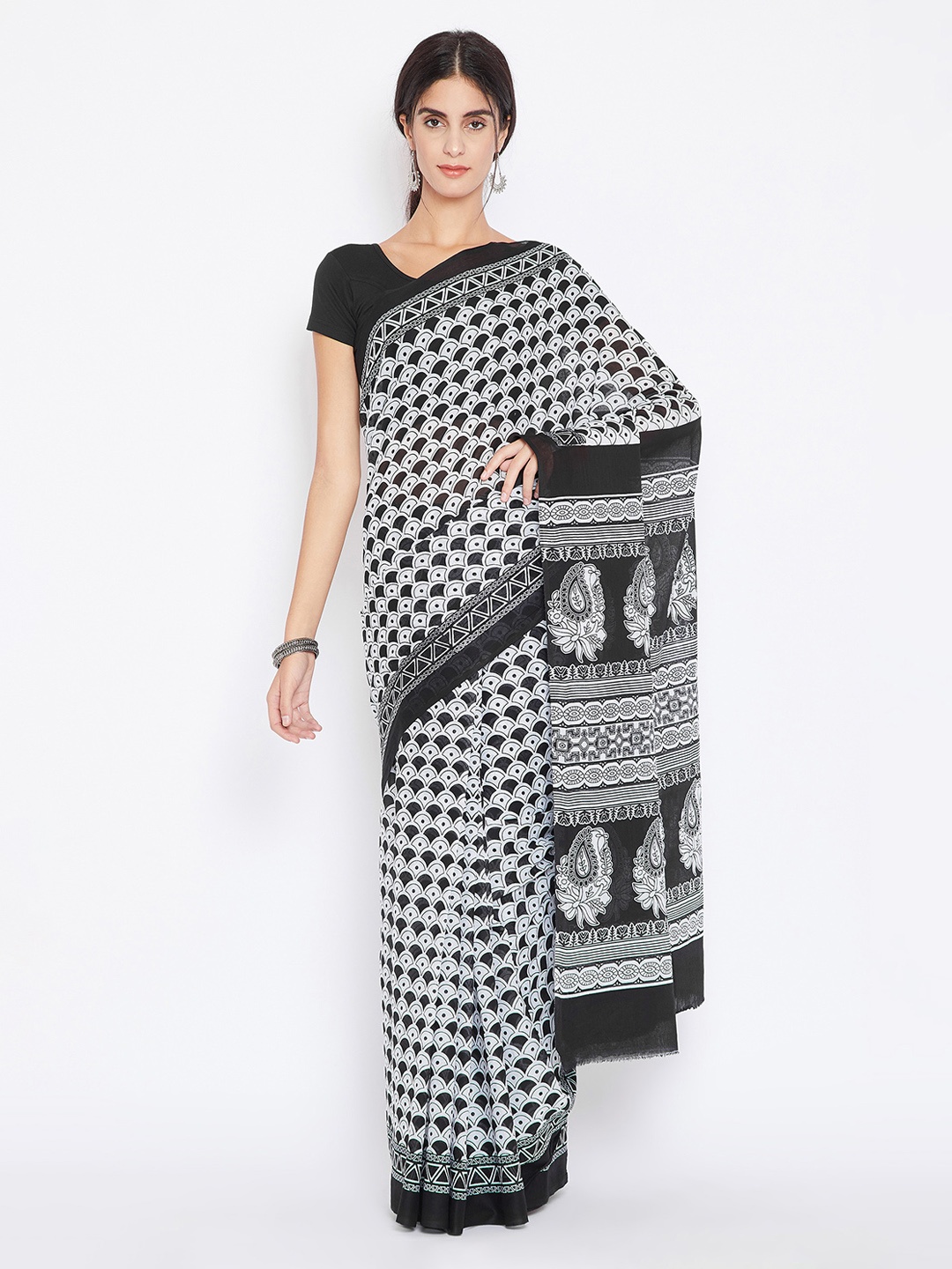 

Kalakari India Black & White Pure Cotton Printed Sustainable Saree
