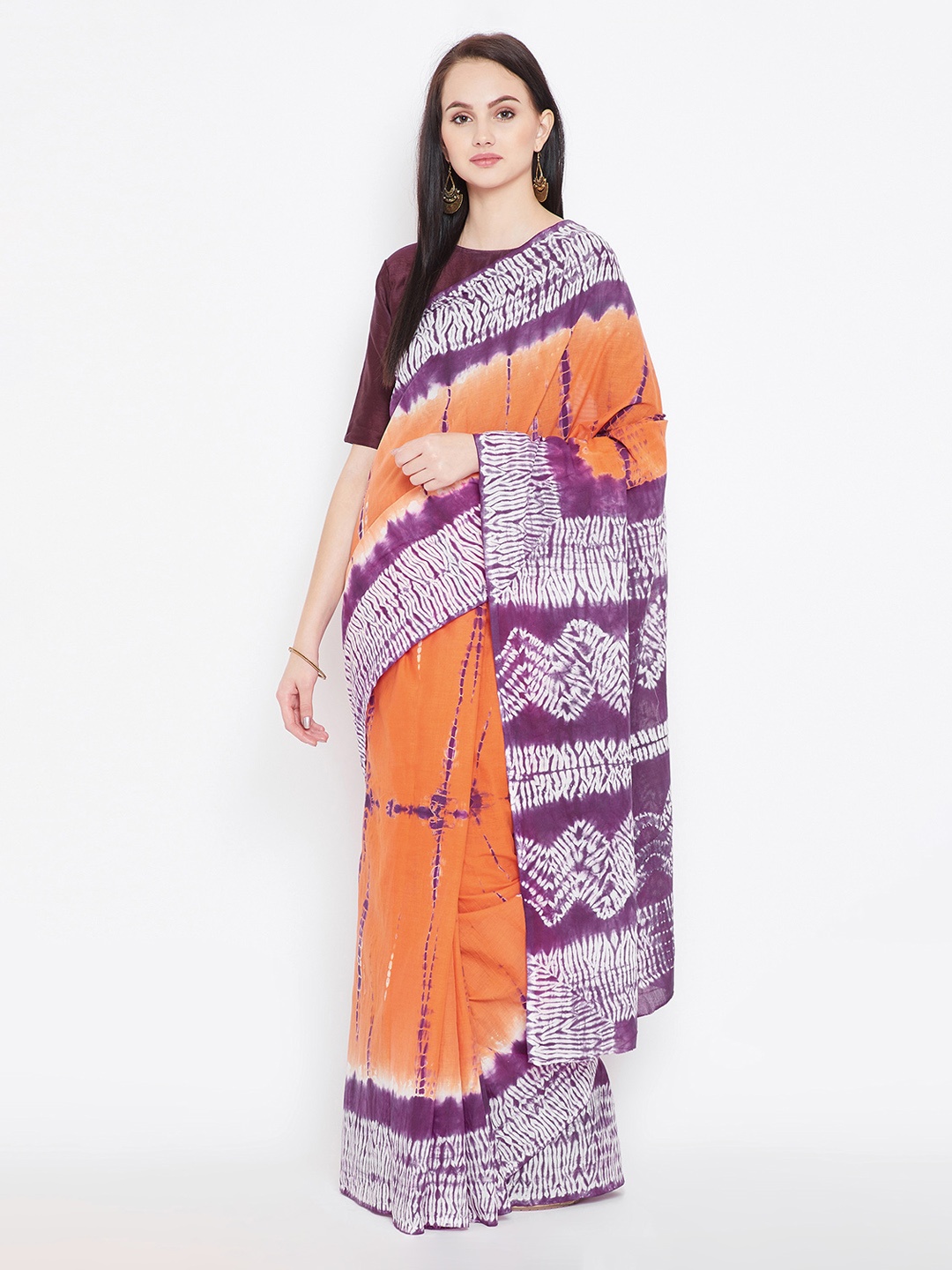 

Kalakari India Orange & Purple Pure Cotton Dyed Saree
