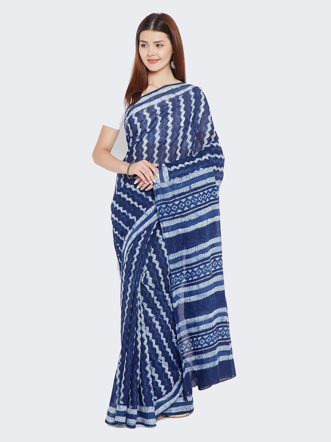 

Kalakari India Indigo Dabu Hand Block Print Handcrafted Cotton Sustainable Saree, Blue