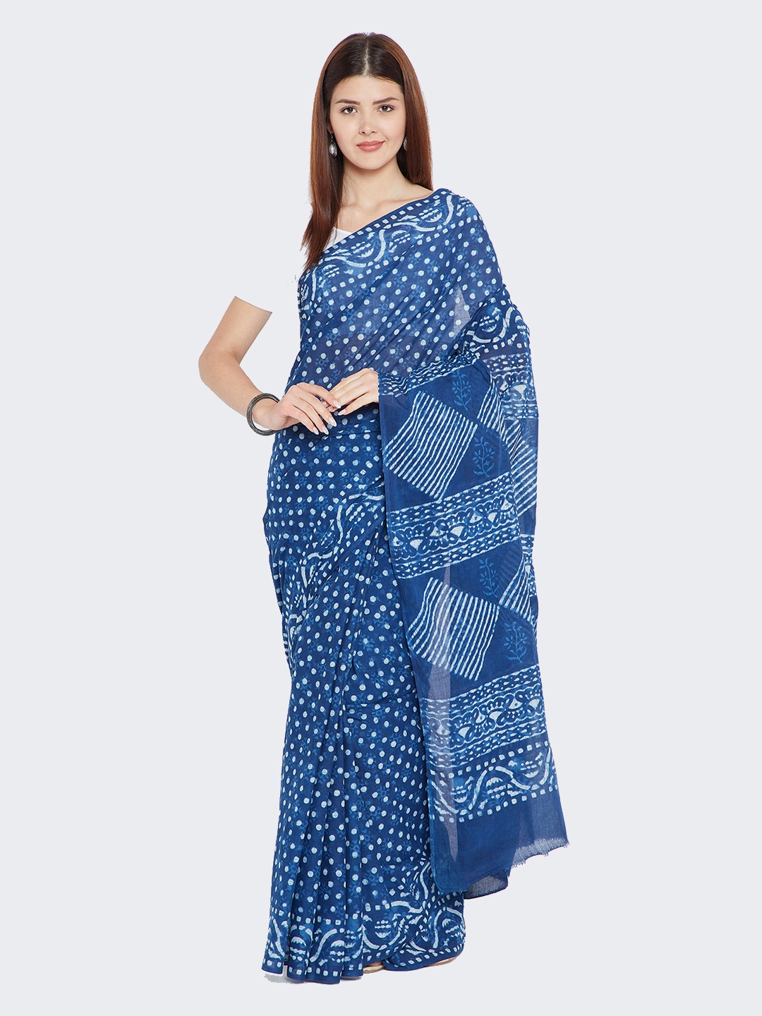 

Kalakari India Blue Printed Pure Cotton Sustainable Saree