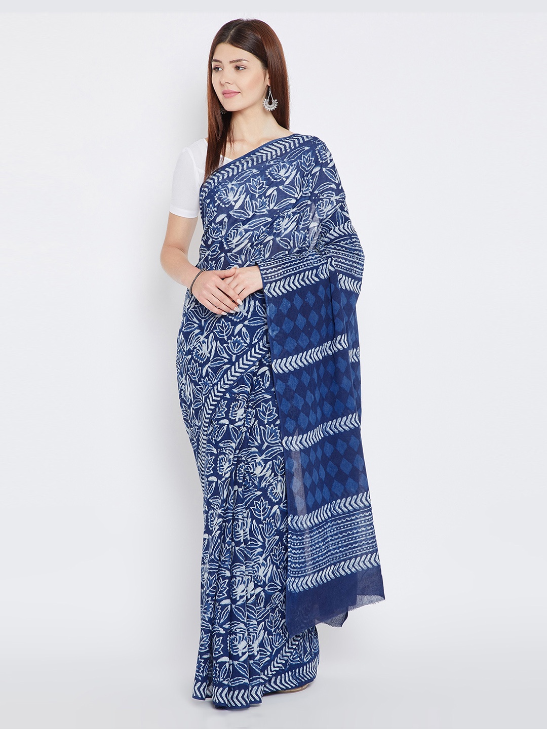 

Kalakari India Blue & White Pure Cotton Printed Sustainable Saree