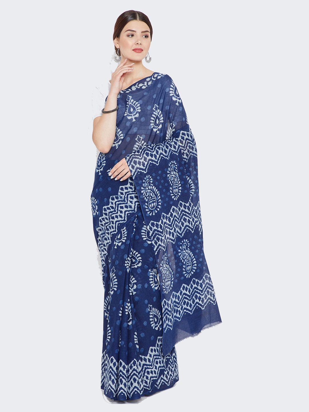 

Kalakari India Indigo Dabu Hand Block Print Handcrafted Cotton Sustainable Saree, Blue