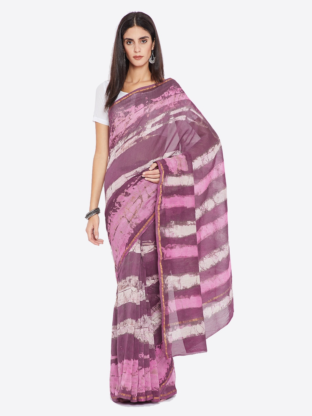 

Kalakari India Magenta & Off-White Silk Cotton Printed Chanderi Handloom Sustainable Saree
