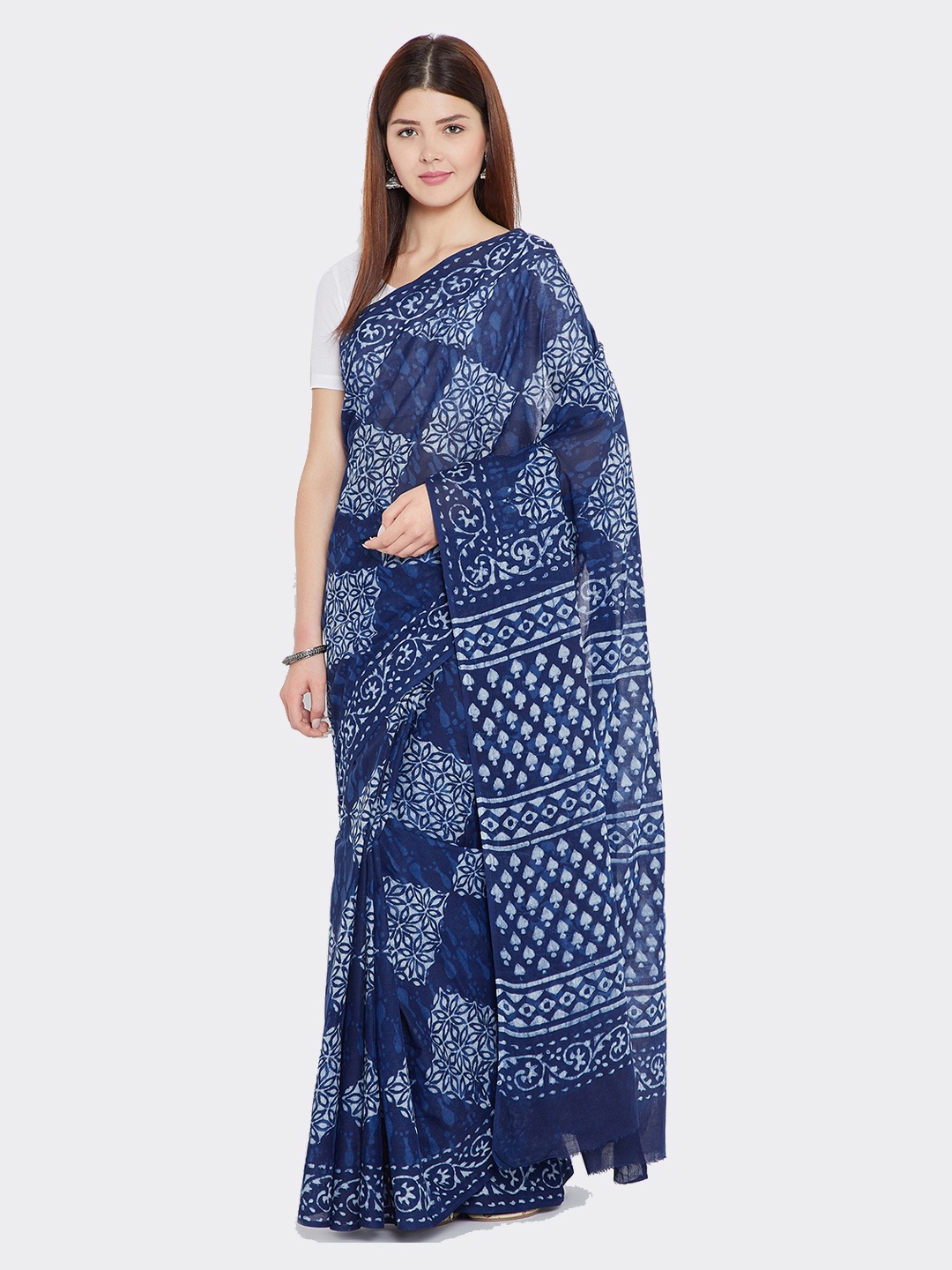 

Kalakari India Blue & White Pure Cotton Printed Saree