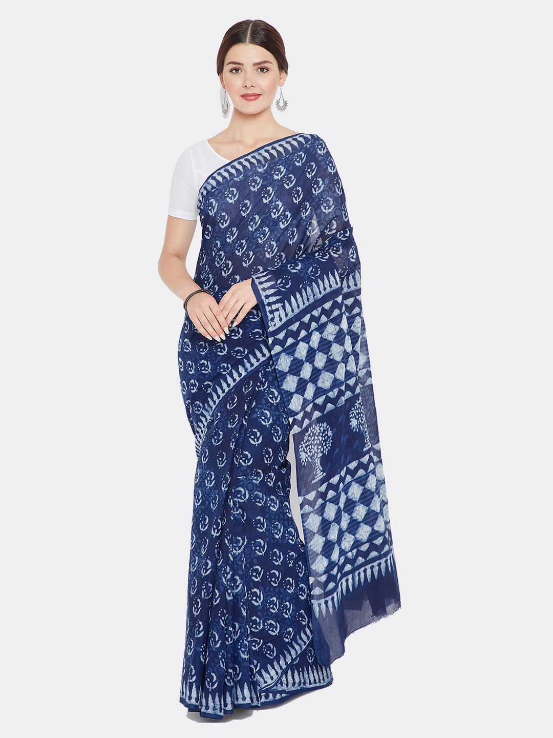 

Kalakari India Indigo Dabu Hand Block Print Handcrafted Cotton Saree, Blue