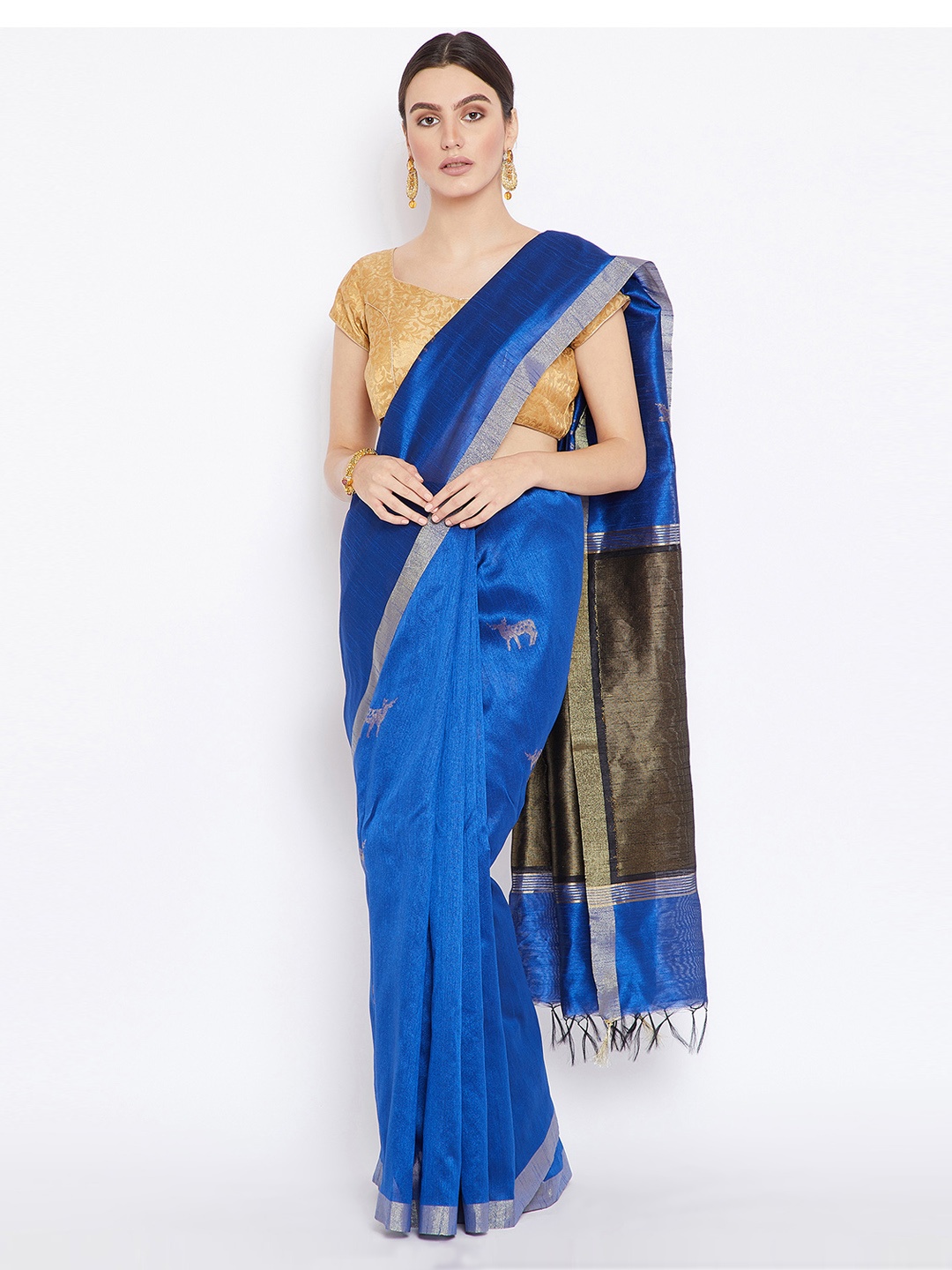 

Kalakari India Blue & Grey Weaved HandLoom Tussar Silk Sustainable Saree