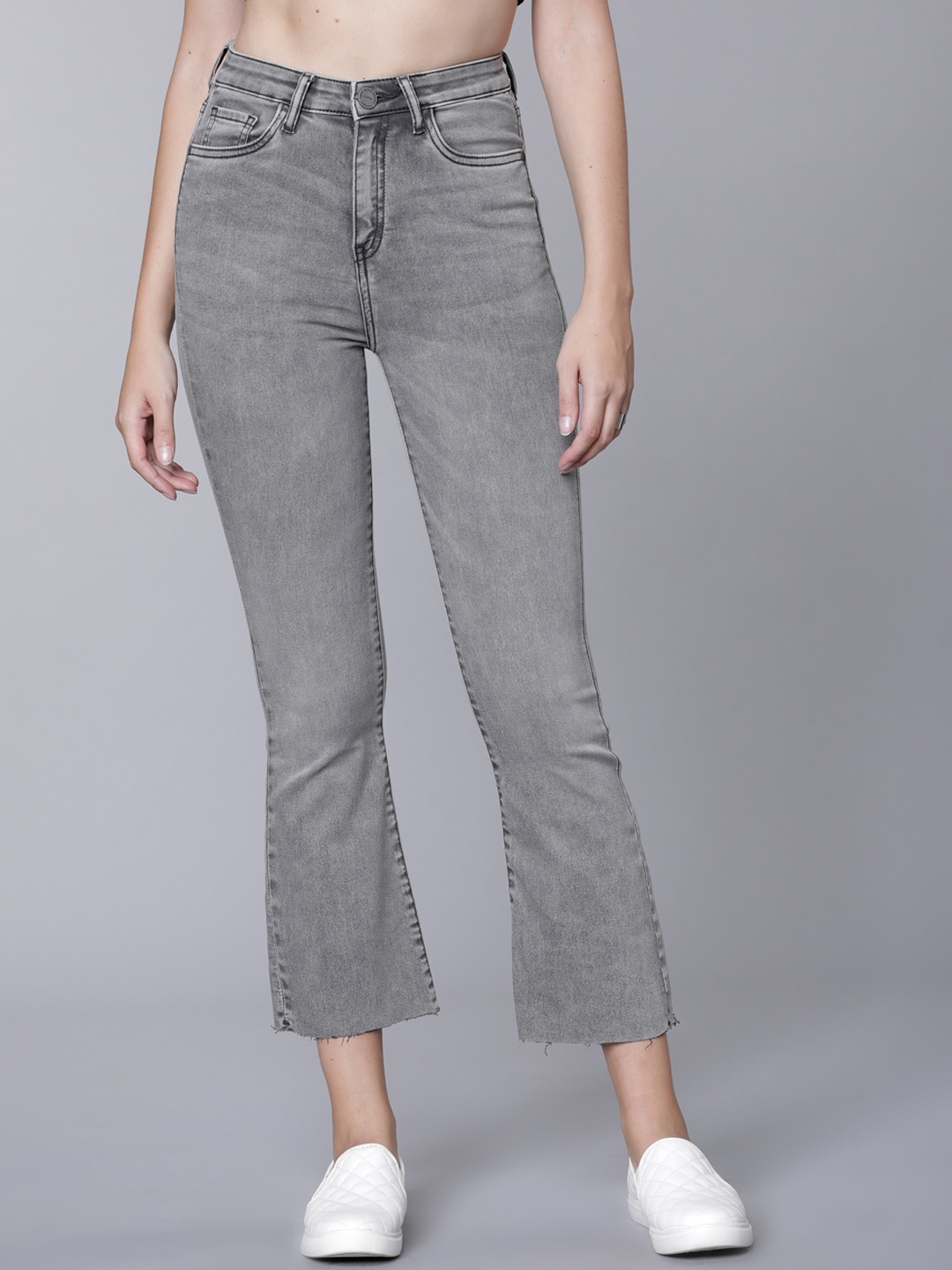 

Tokyo Talkies Women Charcoal Flared Mid-Rise Clean Look Stretchable Jeans