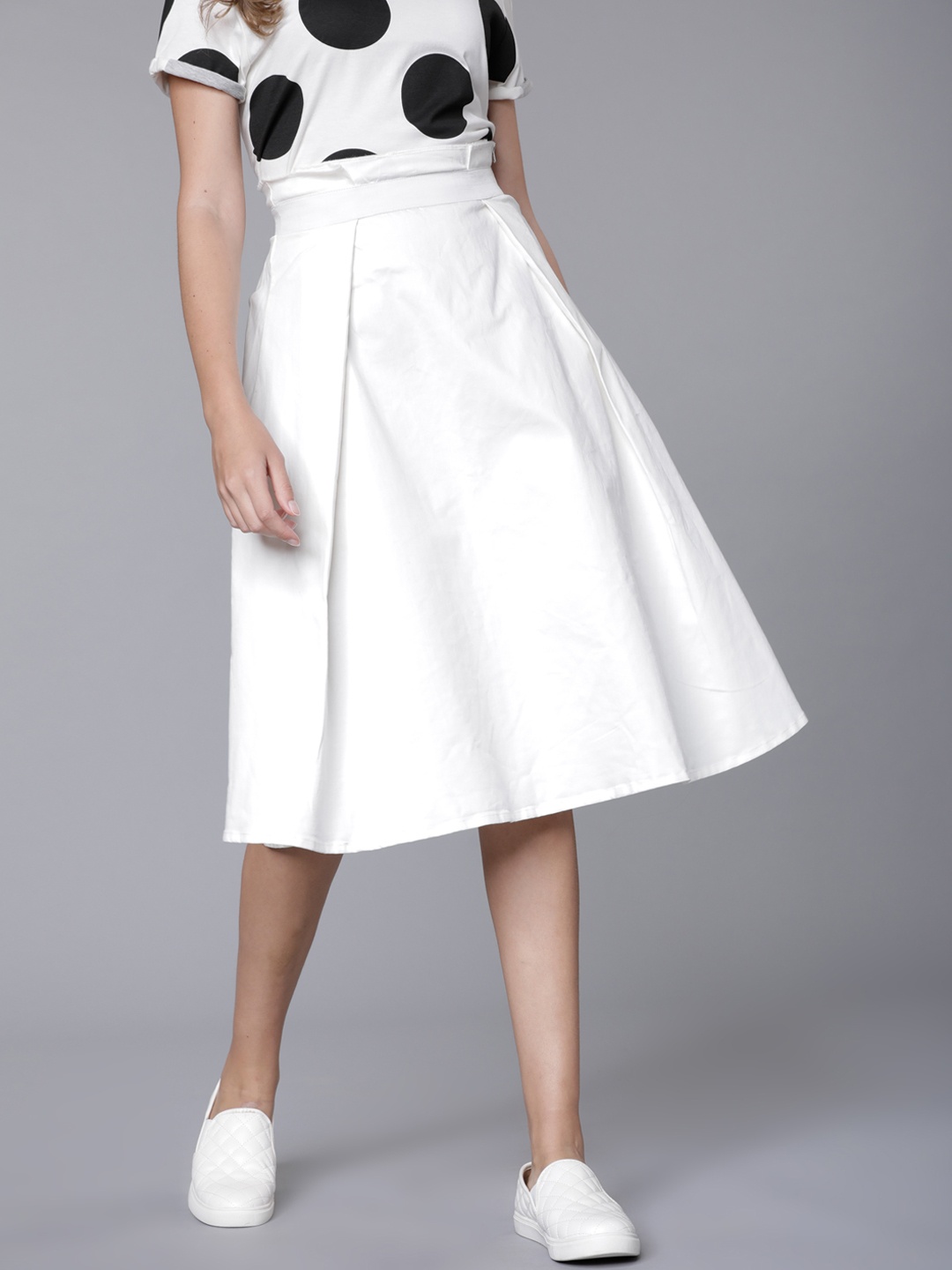 

Tokyo Talkies Women White A-Line Midi Pure Cotton Skirt