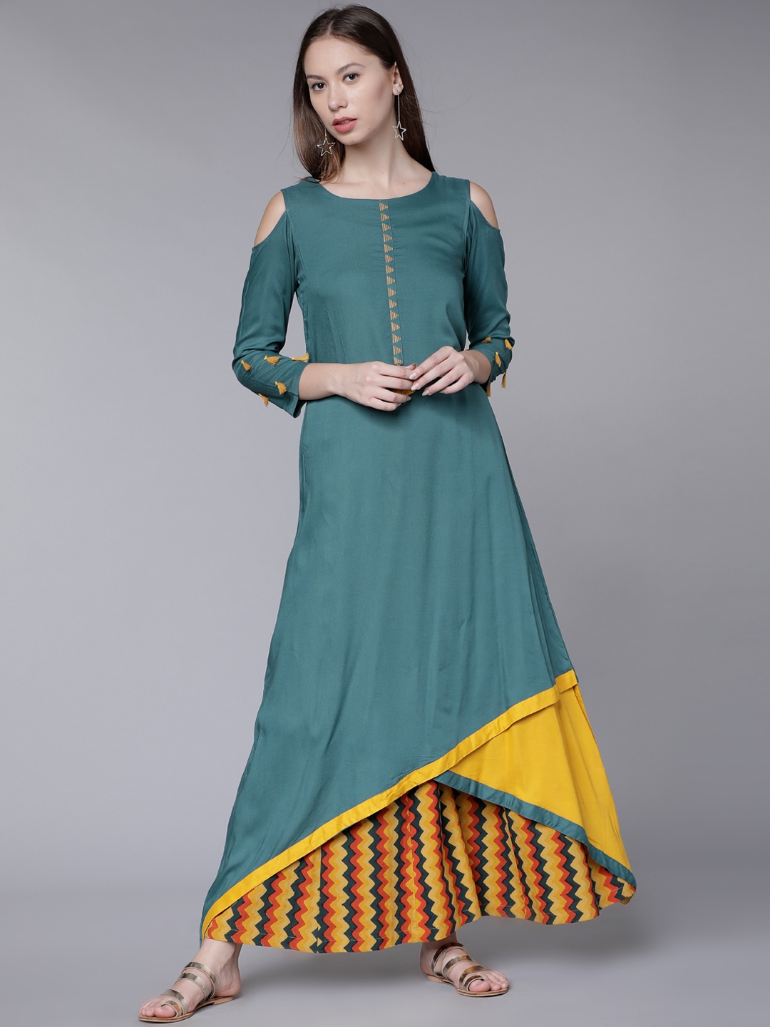 

Vishudh Women Teal Solid A-Line Kurta