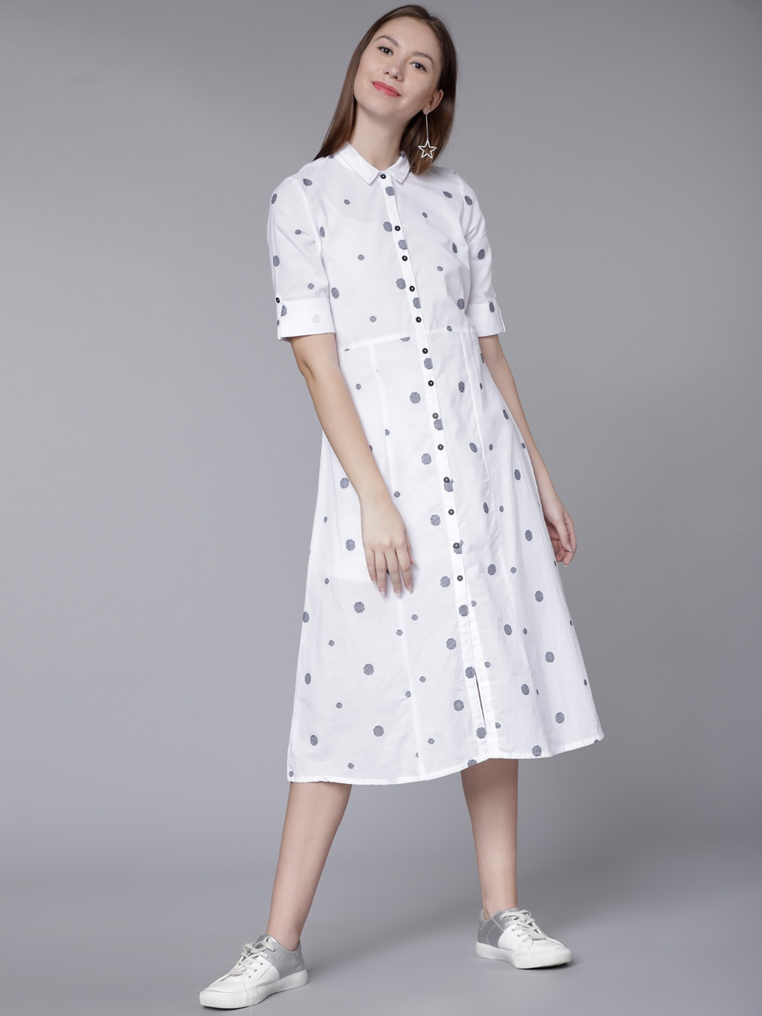 

Vishudh Women Off-White Self Design Shirt Dress