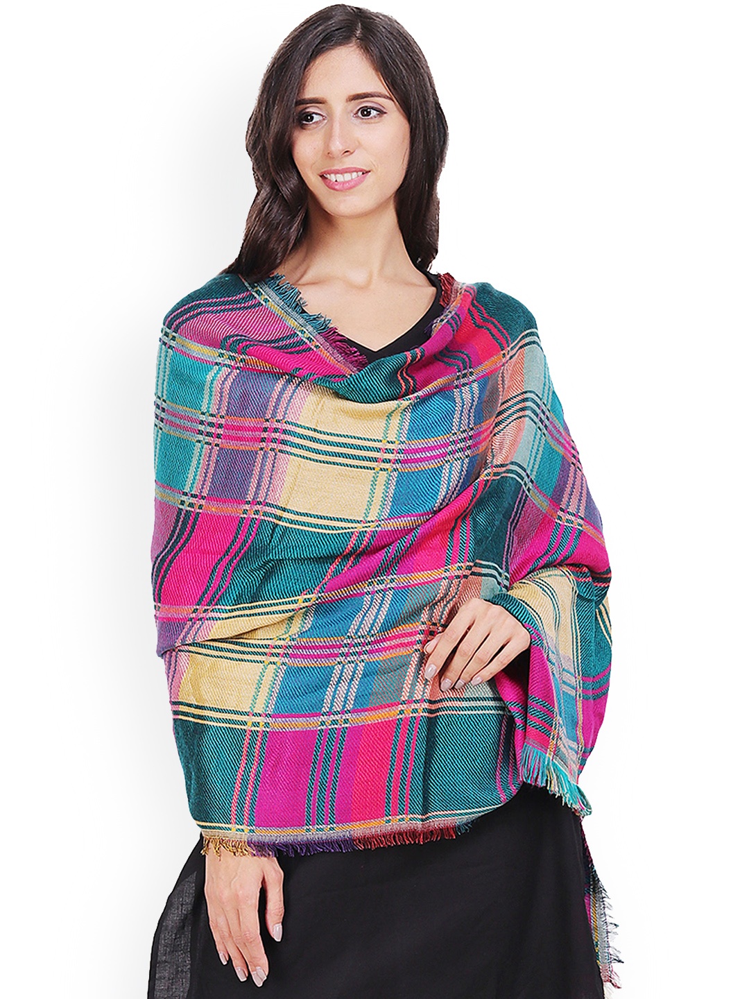 

Anekaant Women Multicoloured Checked Woven Design Shawl, Multi