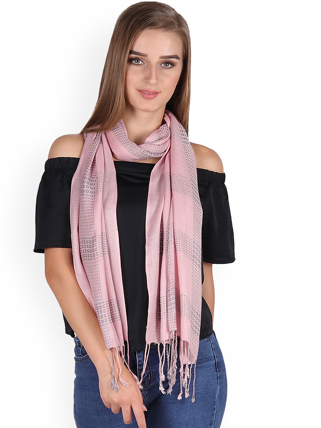 

Anekaant Women Pink & Grey Woven Design Stole