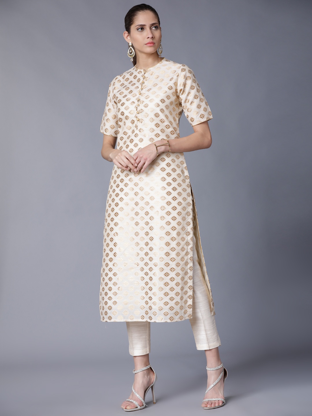 

Vishudh Women Off-White & Solid Kurta with Trousers & Dupatta