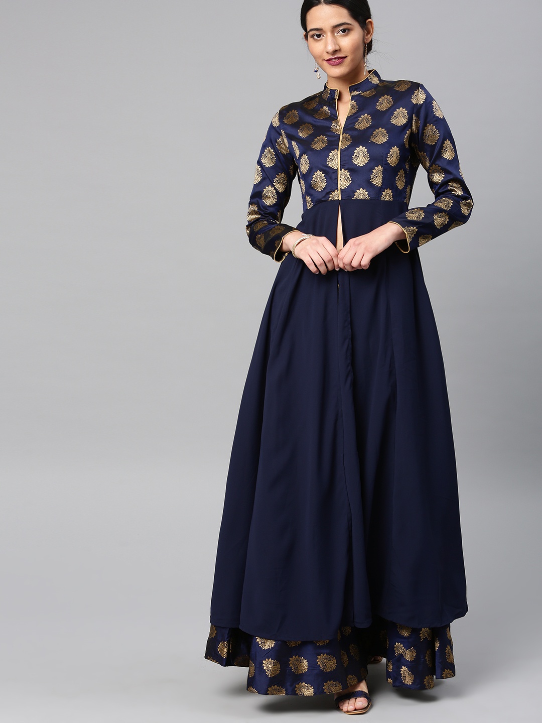 

Vishudh Women Navy Blue Self Design Kurta with Skirt