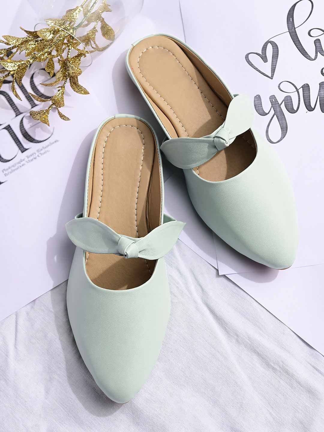 

Shoetopia Women Green Solid Synthetic Mules