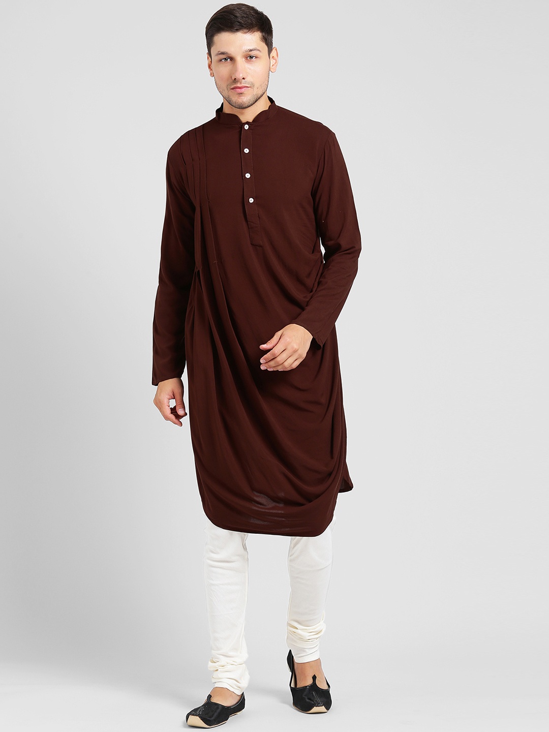 

KISAH Men Brown & Off-White Solid Kurta with Churidar