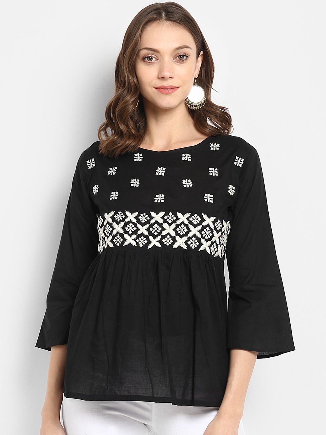 

Bhama Couture Women Black Embellished A-Line Pure Cotton Top