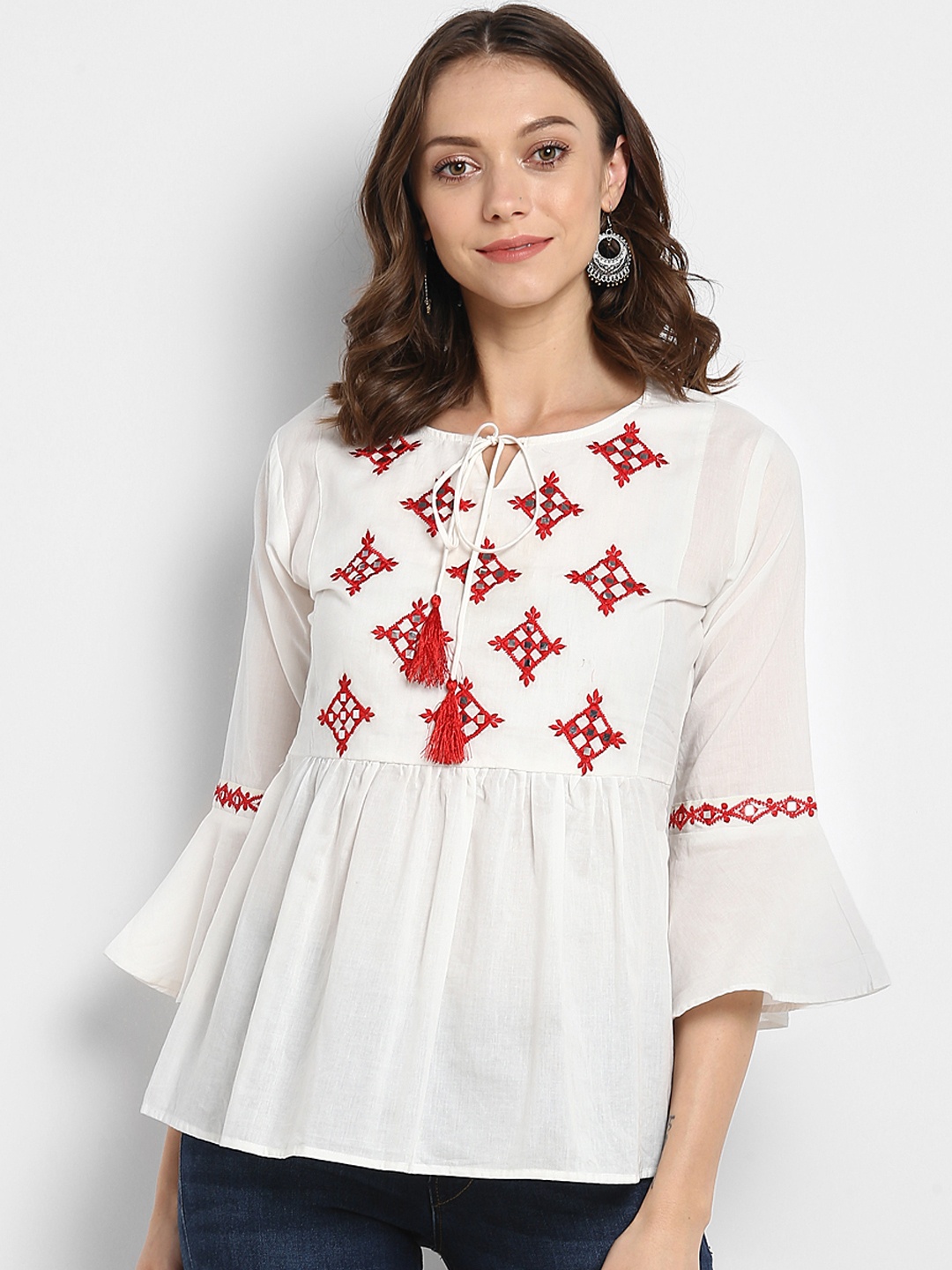 

Bhama Couture Women White Embellished A-Line Top