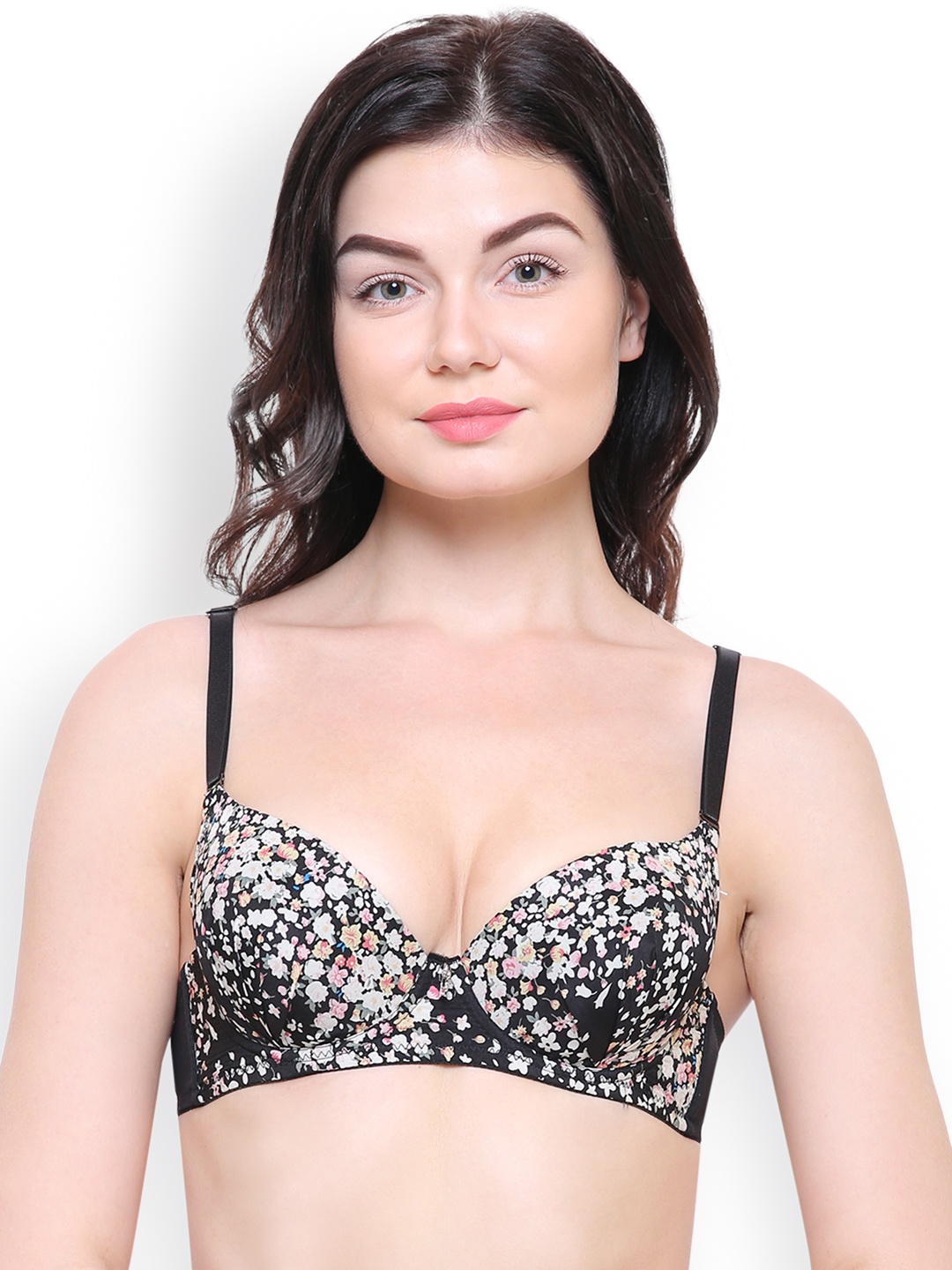 

Friskers Black Printed Underwired Heavily Padded Push-Up Bra O-691-01-40C