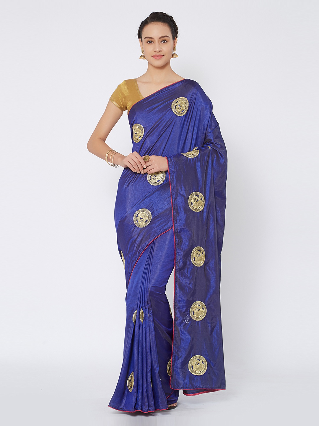 

Kvsfab Navy Blue Embroidered Silk Cotton Saree