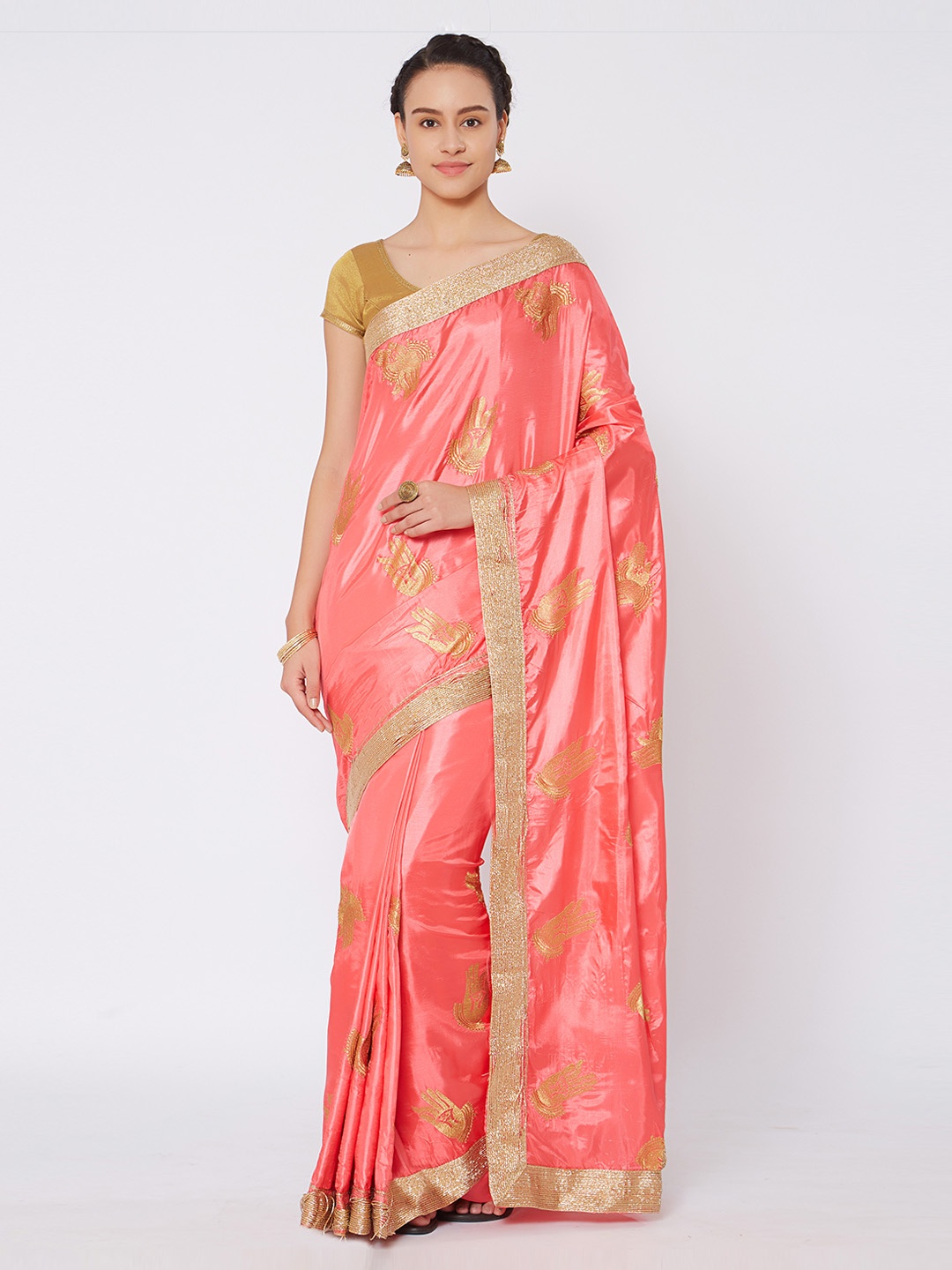 

Kvsfab Pink Embroidered Silk Cotton Saree