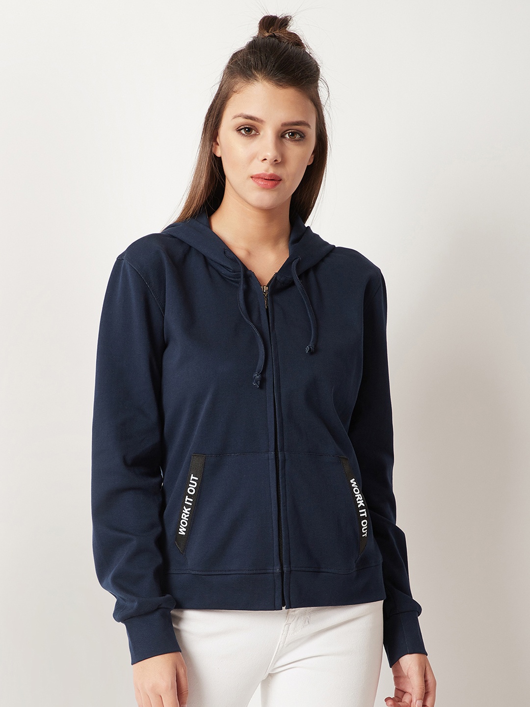 

Miss Chase Women Navy Blue Solid Hooded Sweatshirt
