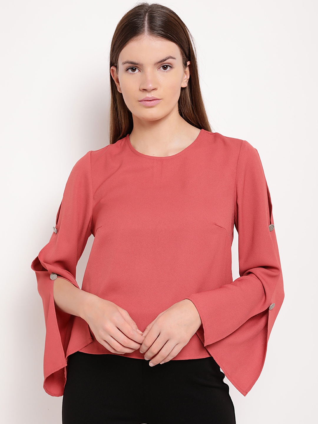 

Kazo Women Coral Solid Blouson Top