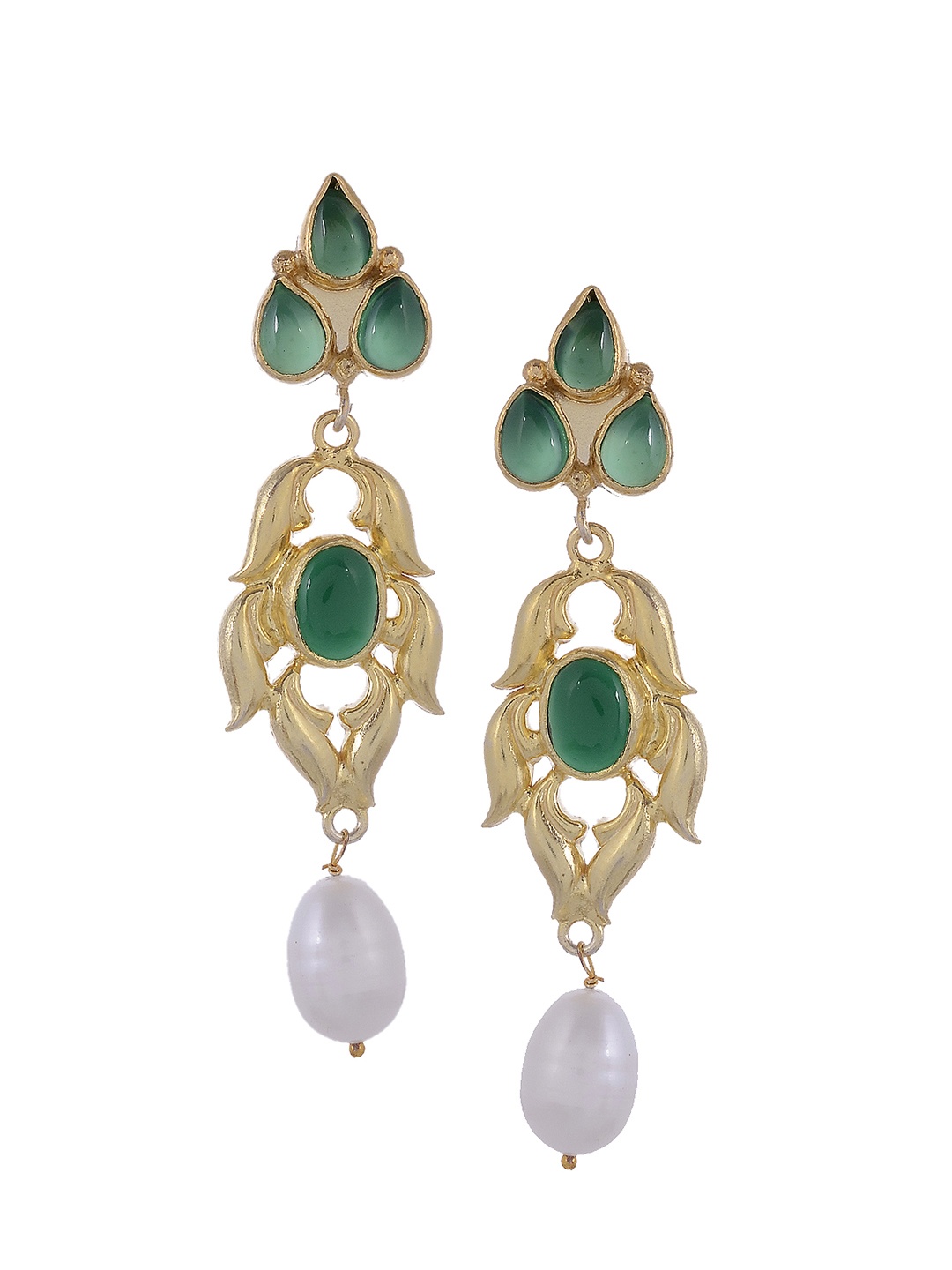 

Silvermerc Designs Gold-Toned & Green Contemporary Drop Earrings