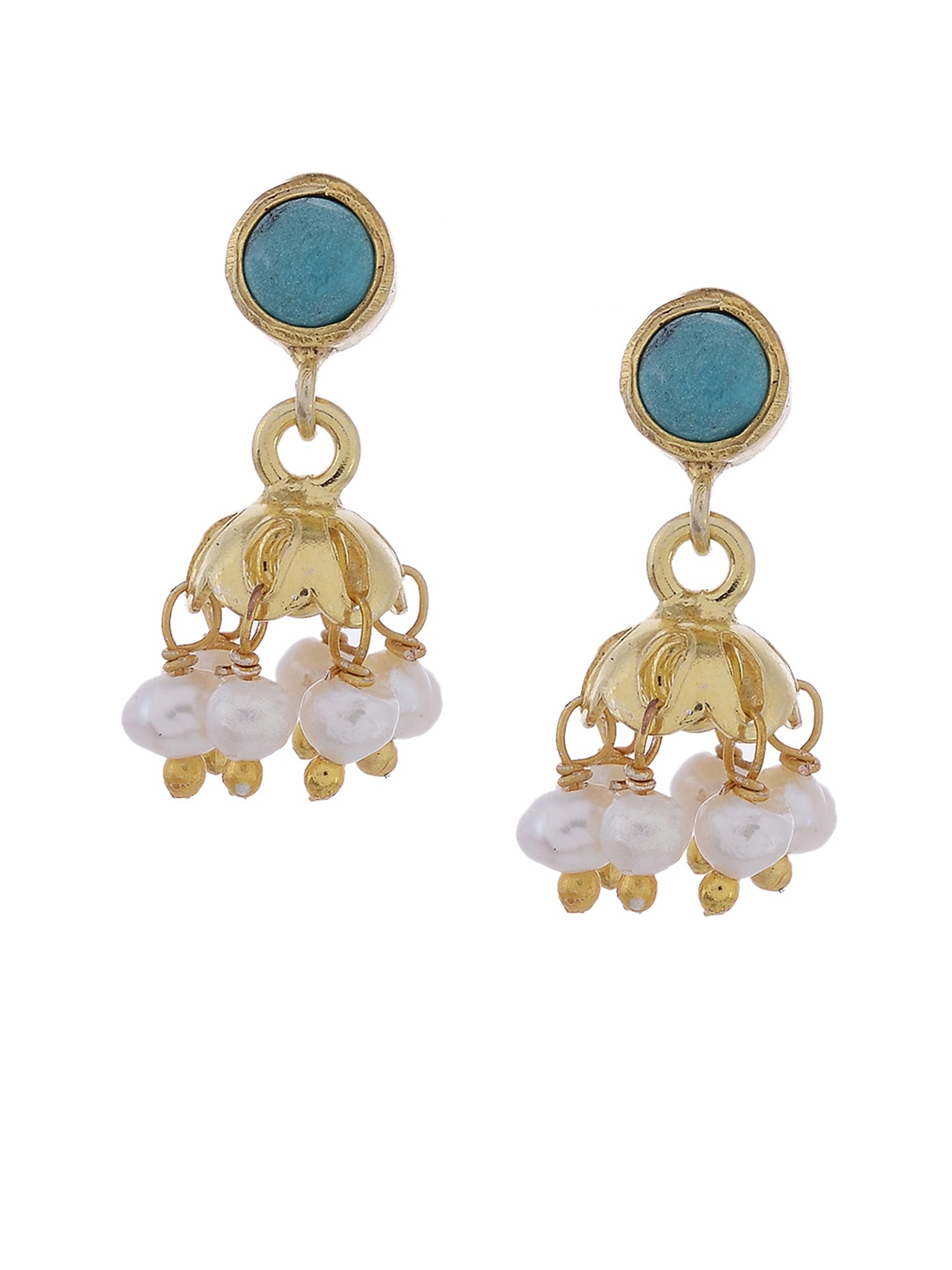 

Silvermerc Designs Gold-Toned & Green Circular Jhumkas