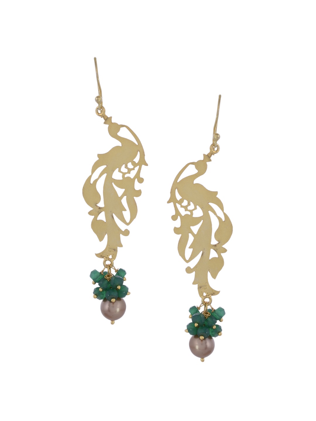 

Silvermerc Designs Gold-Toned & Green Peacock Shaped Drop Earrings