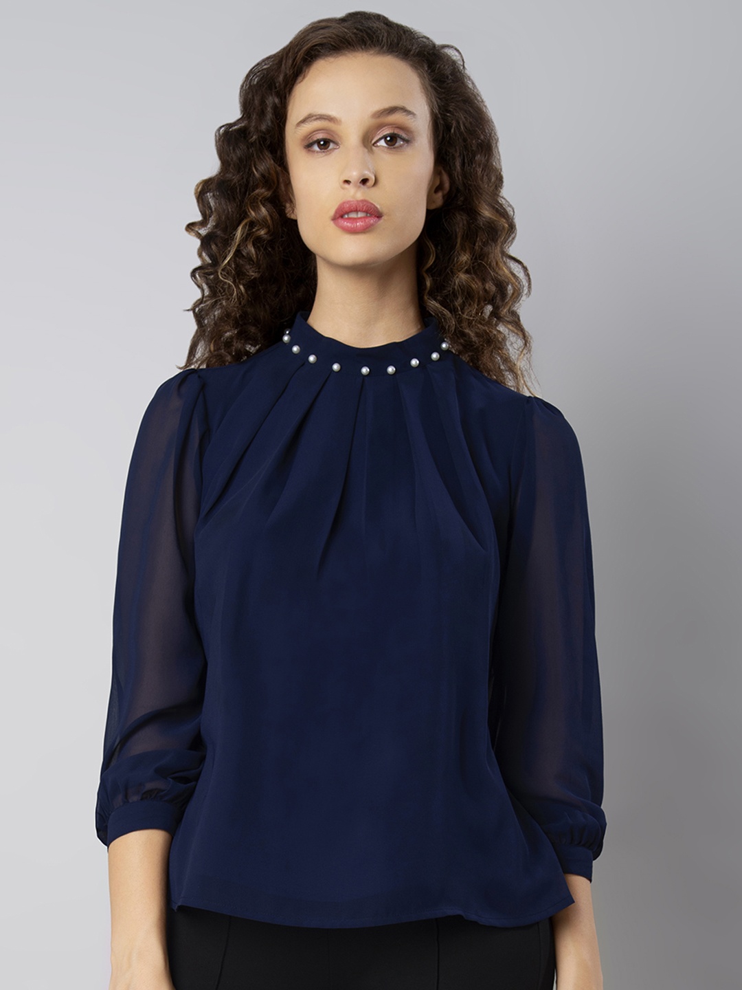 

FabAlley Women Blue Solid A-Line Top
