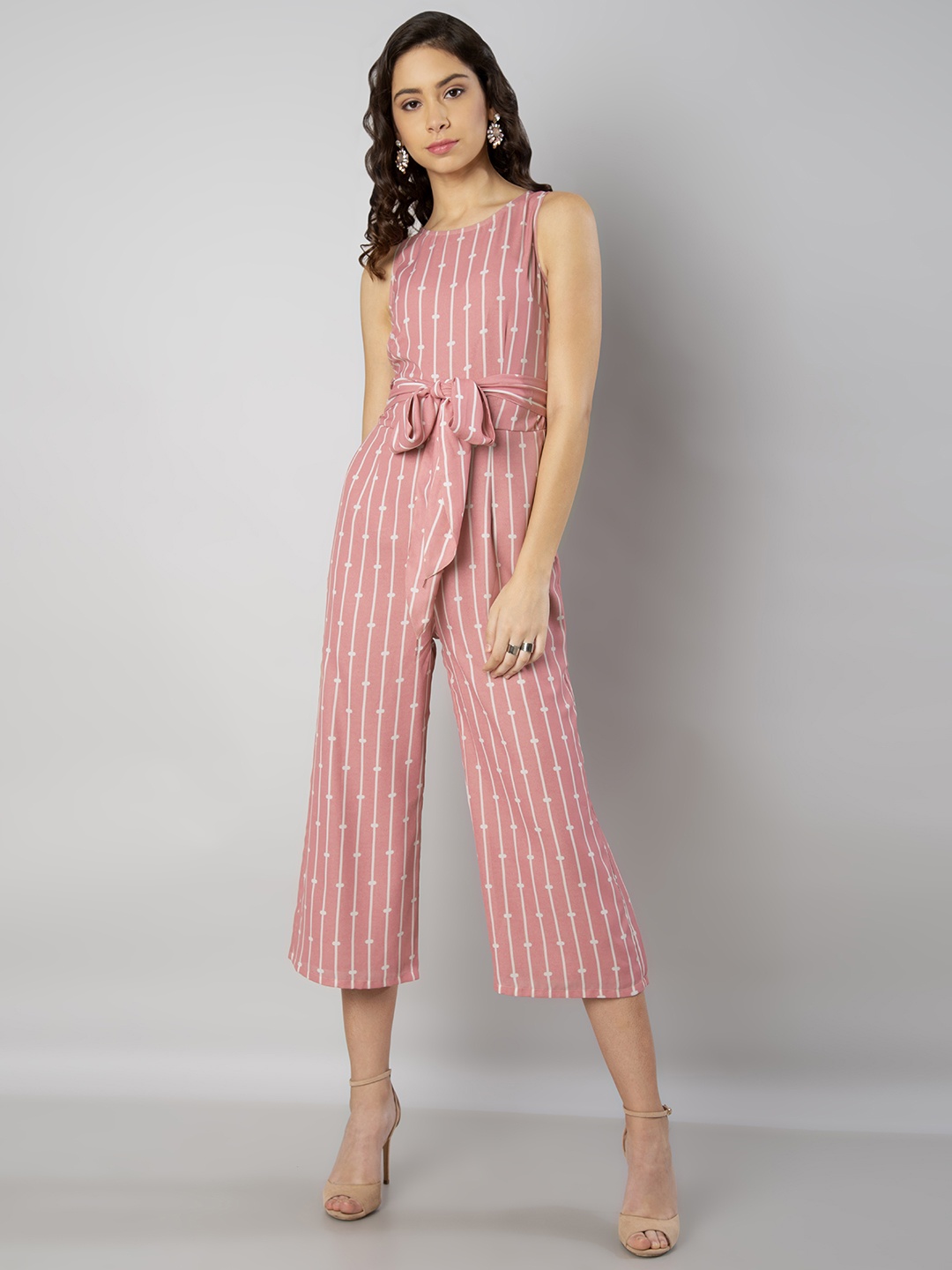 

FabAlley Pink Striped Culotte Jumpsuit