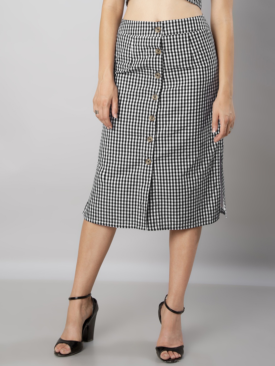 

FabAlley Women Black Checked A-Line Skirt